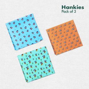 Animalholic! Men's Hankies, 100% Organic Cotton, Pack of 3