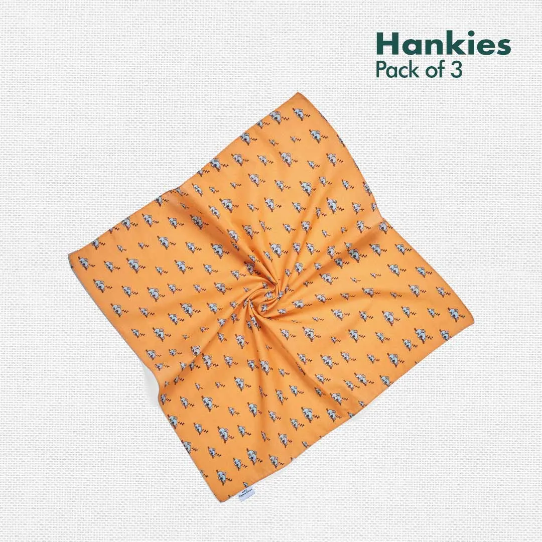 Animalholic! Men's Hankies, 100% Organic Cotton, Pack of 3