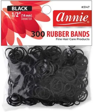 Annie 300 Rubber Bands Black Small Size 1/2" #3147 Elastic Hair Tie
