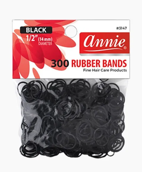 Annie 300 Rubber Bands Black Small Size 1/2" #3147 Elastic Hair Tie