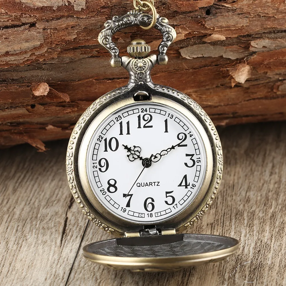Antique Bronze Cute Cartoon Quartz Pocket Watch