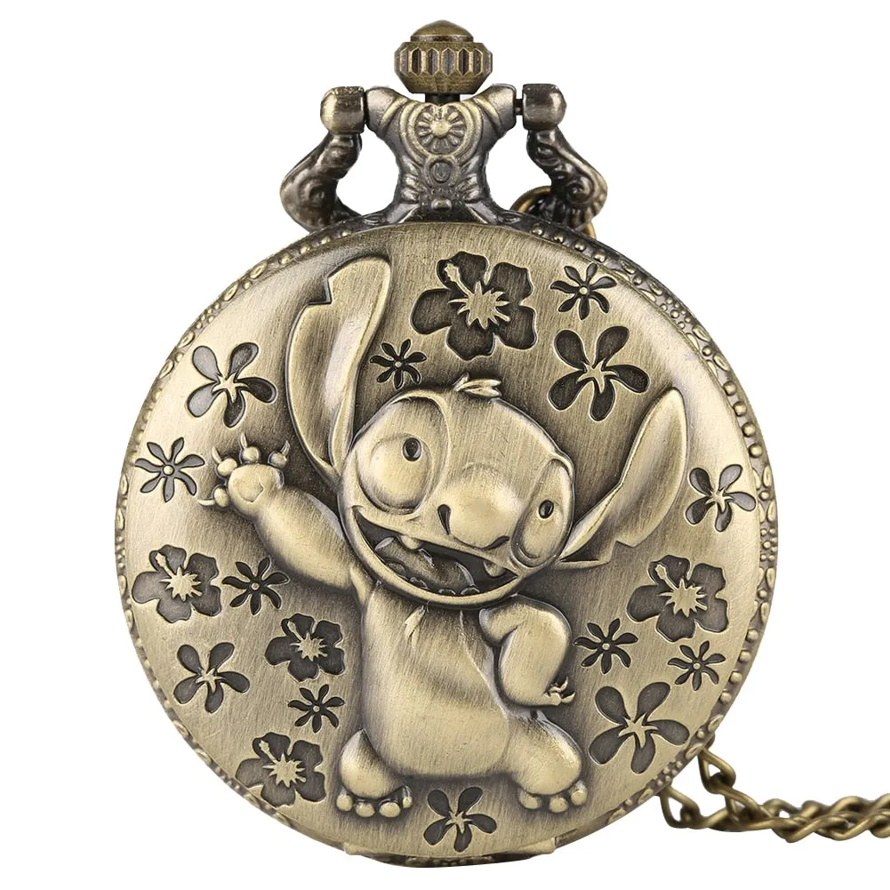 Antique Bronze Cute Cartoon Quartz Pocket Watch