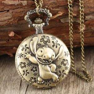 Antique Bronze Cute Cartoon Quartz Pocket Watch