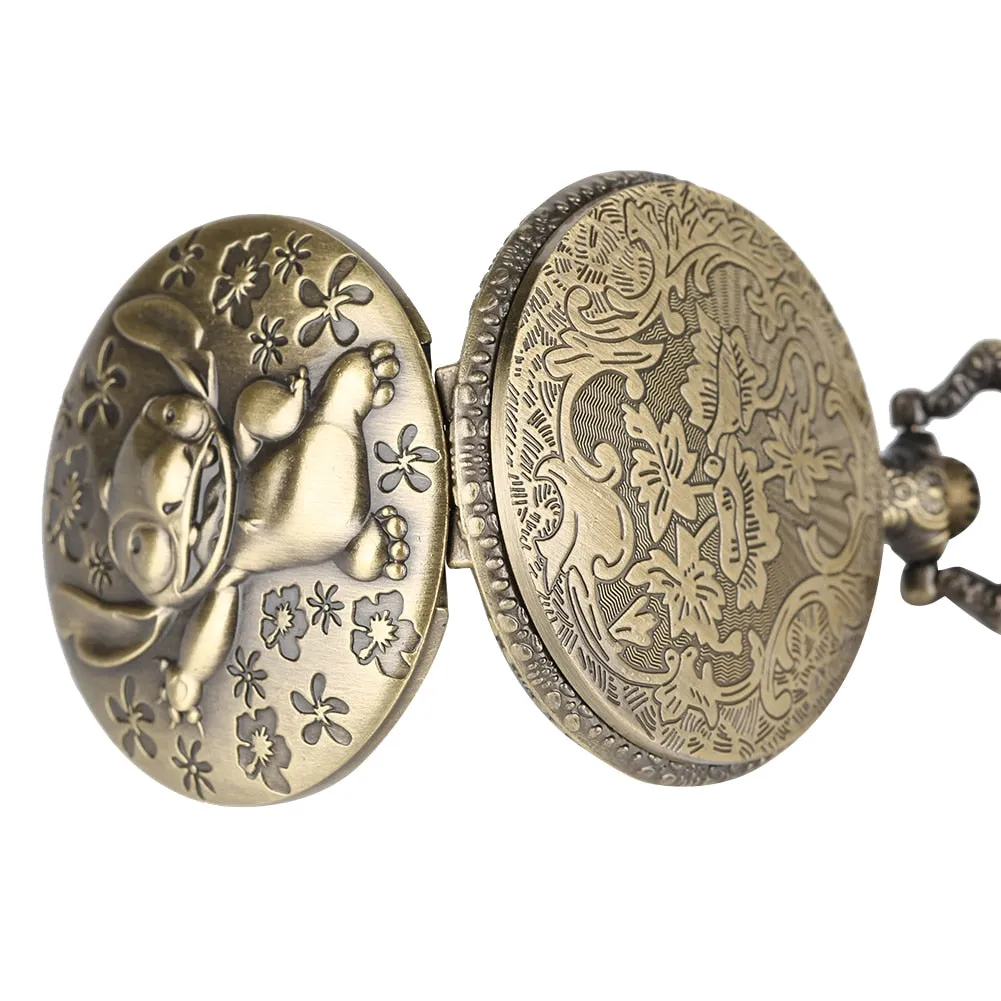 Antique Bronze Cute Cartoon Quartz Pocket Watch