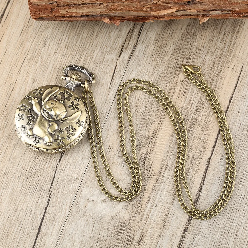 Antique Bronze Cute Cartoon Quartz Pocket Watch