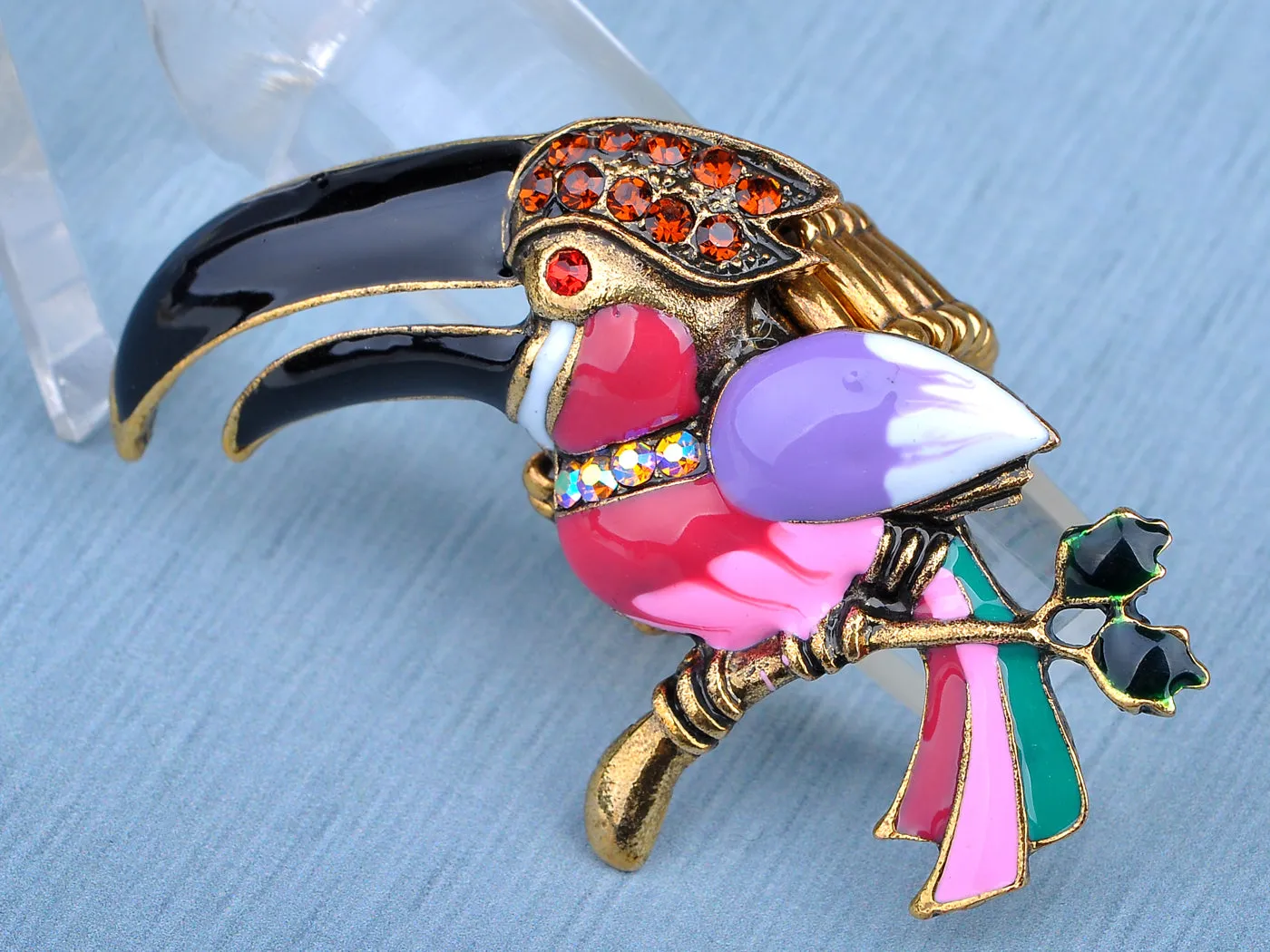 Antique Multicolored Tropical Toucan Parrot Bird Ring