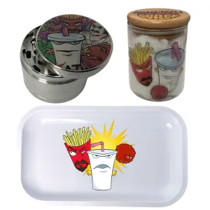 Aqua Team Cartoon Spice Grinder, Stash Jar, Rolling Tray Set