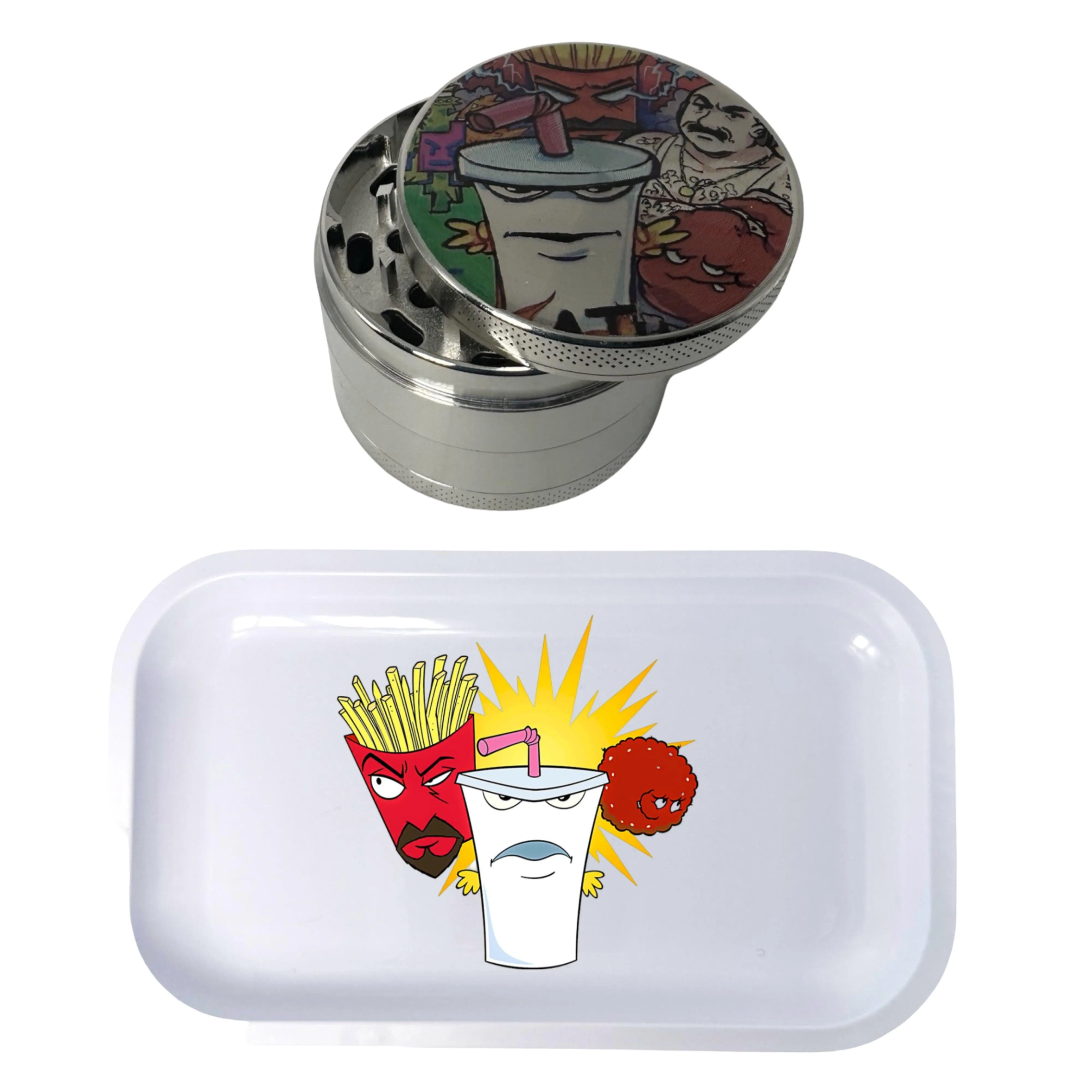 Aqua Team Cartoon Spice Grinder, Stash Jar, Rolling Tray Set