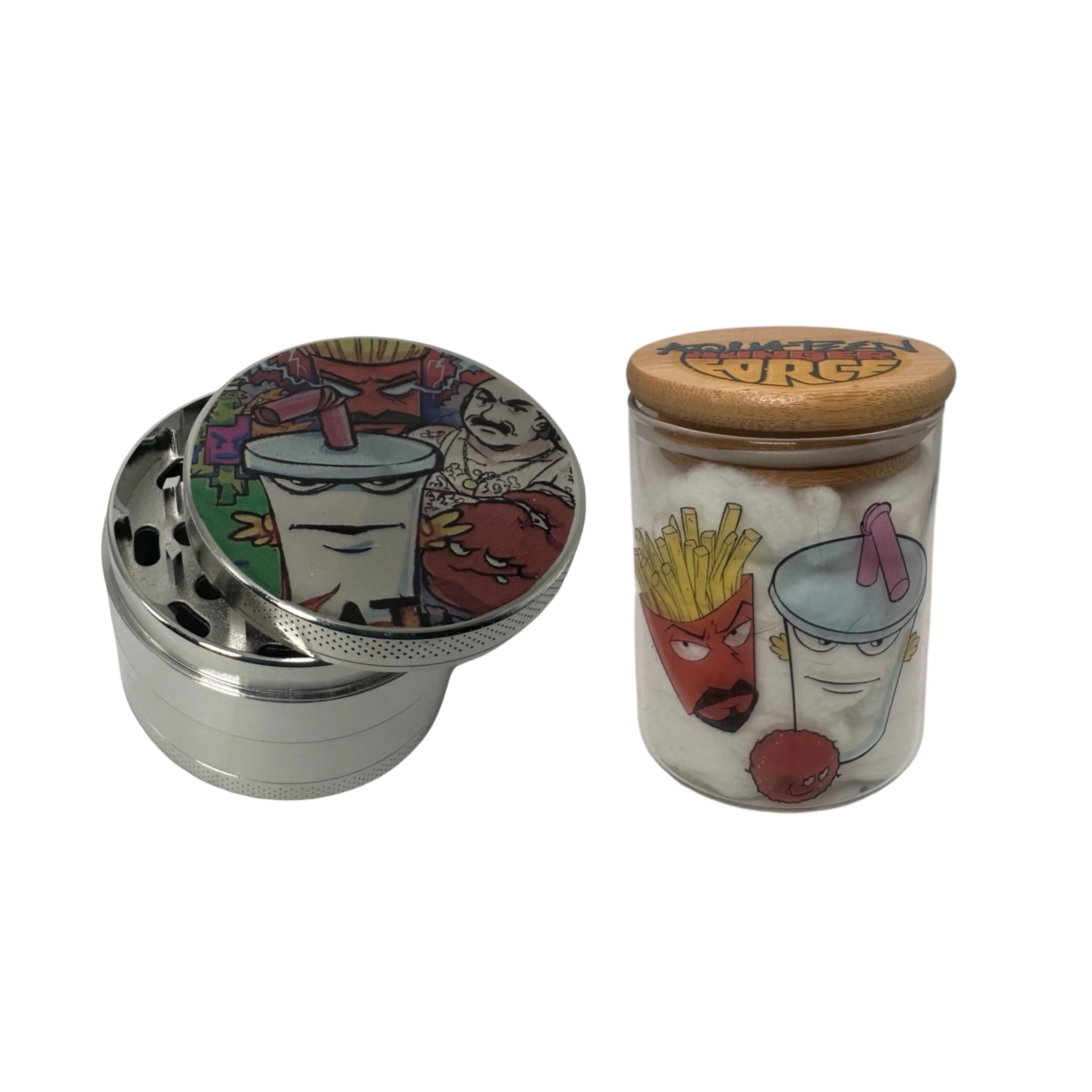 Aqua Team Cartoon Spice Grinder, Stash Jar, Rolling Tray Set