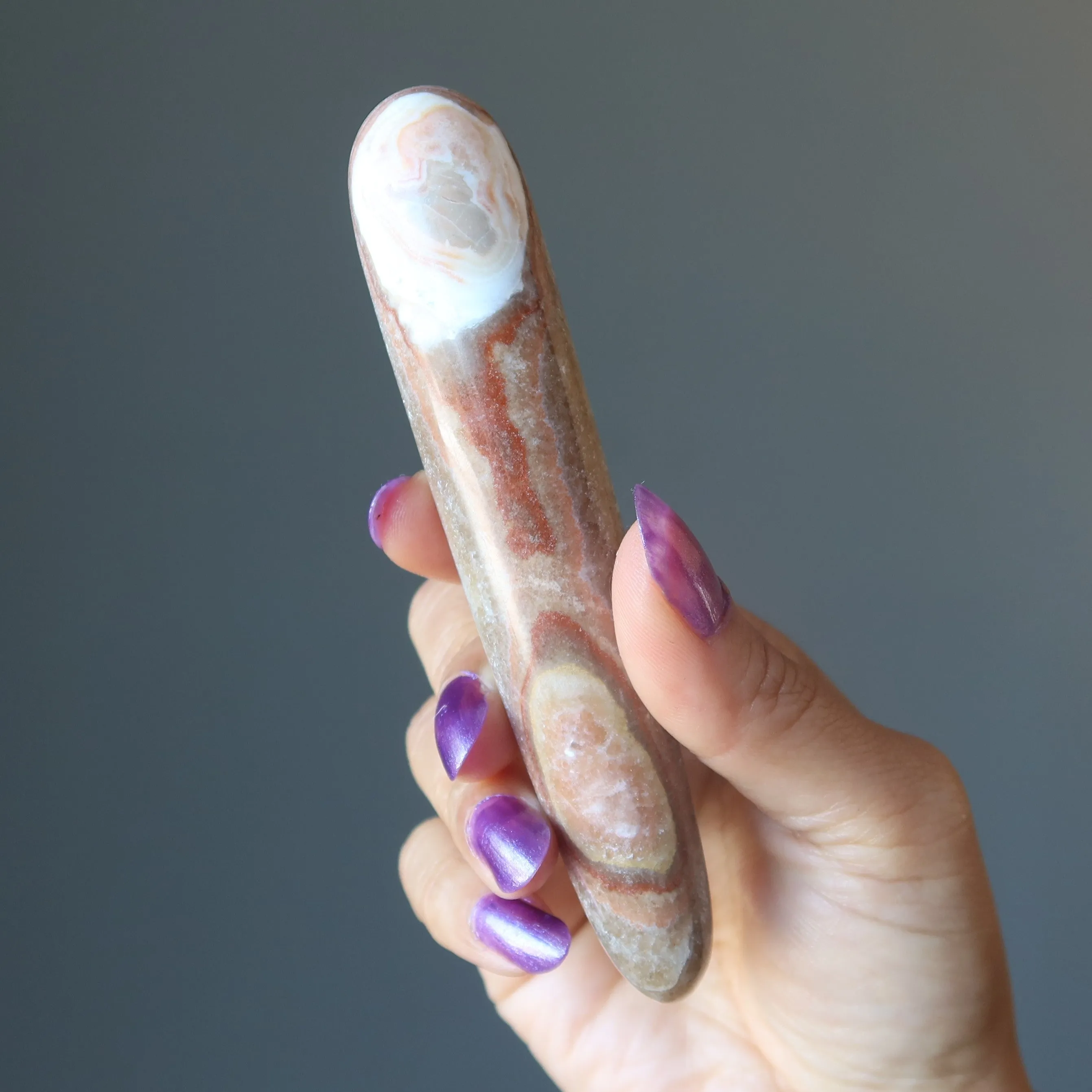 Aragonite Massage Wand Sleek Brown Healing Stone