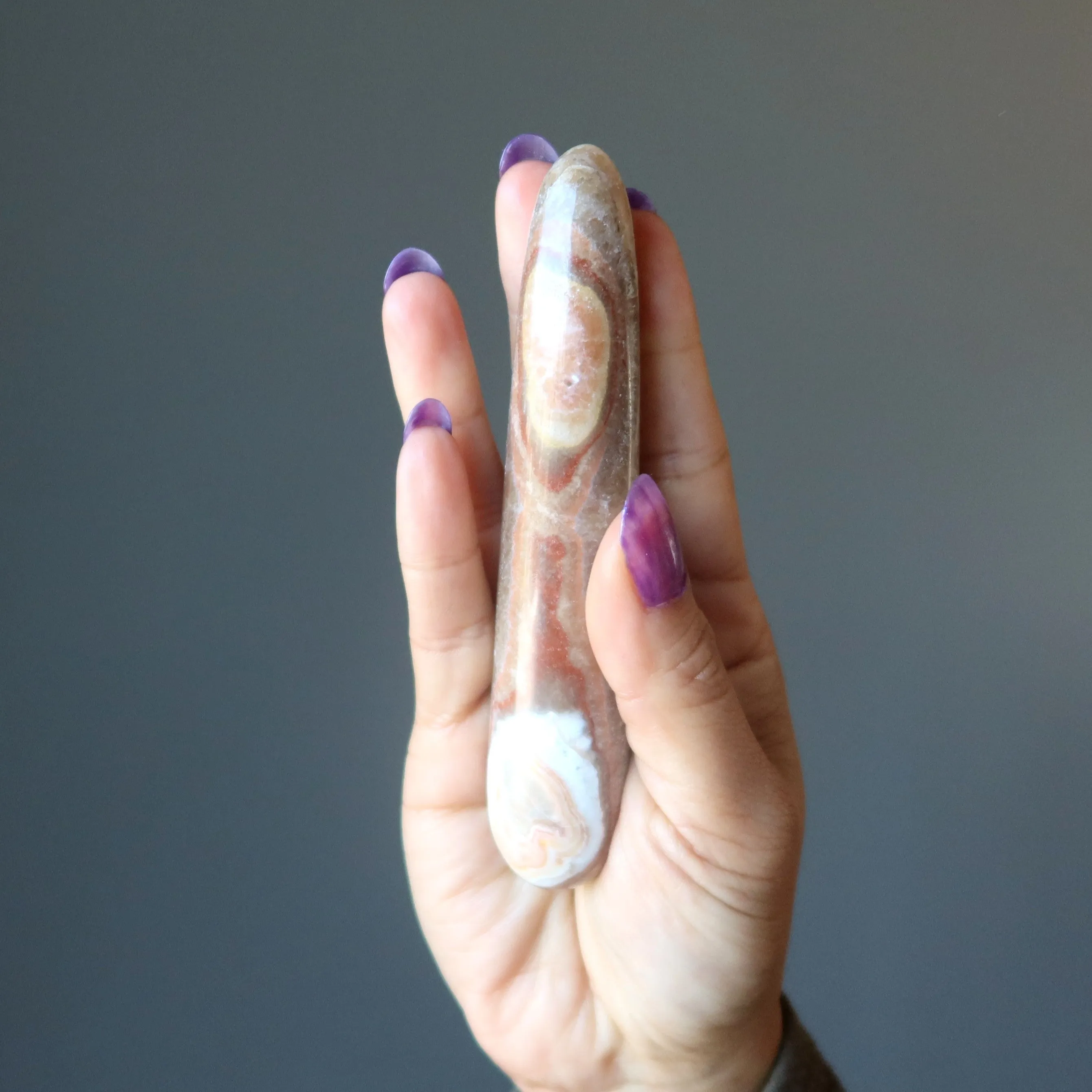 Aragonite Massage Wand Sleek Brown Healing Stone