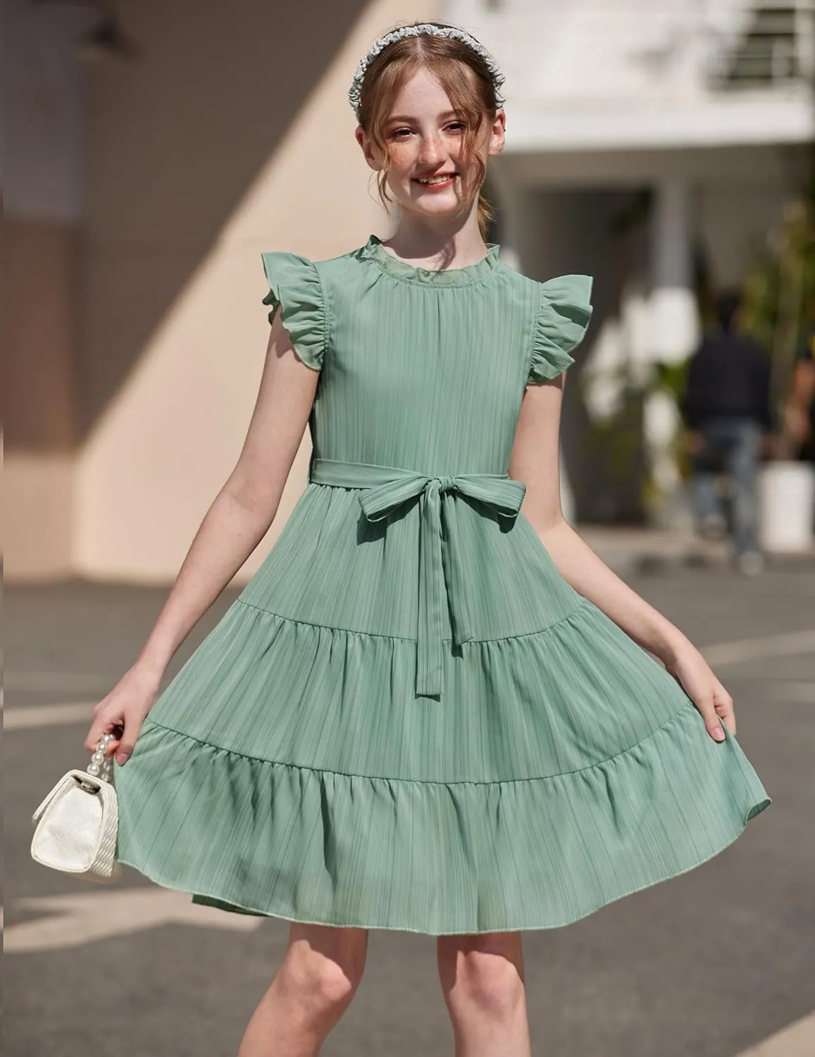 Arshiner Tween Girls Summer Dress Ruffle Sleeve A Line Elegant Dresses
