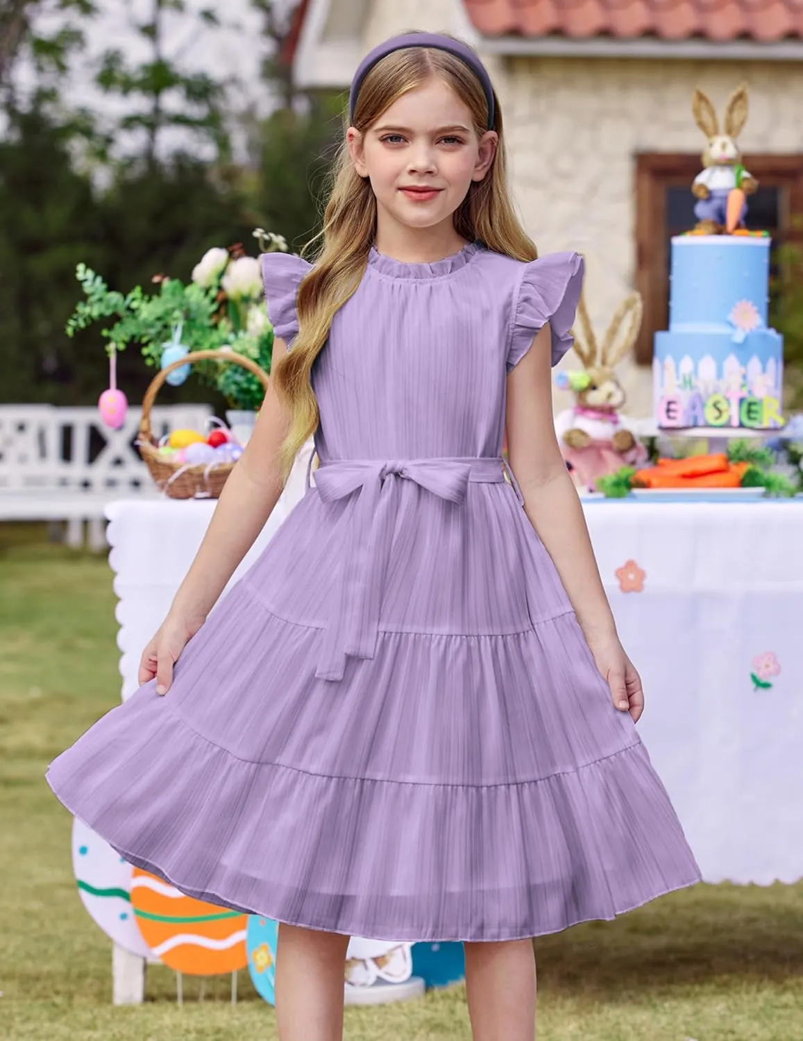 Arshiner Tween Girls Summer Dress Ruffle Sleeve A Line Elegant Dresses