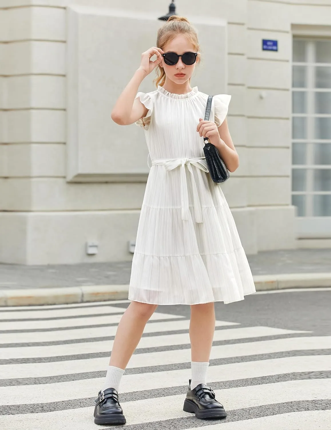 Arshiner Tween Girls Summer Dress Ruffle Sleeve A Line Elegant Dresses