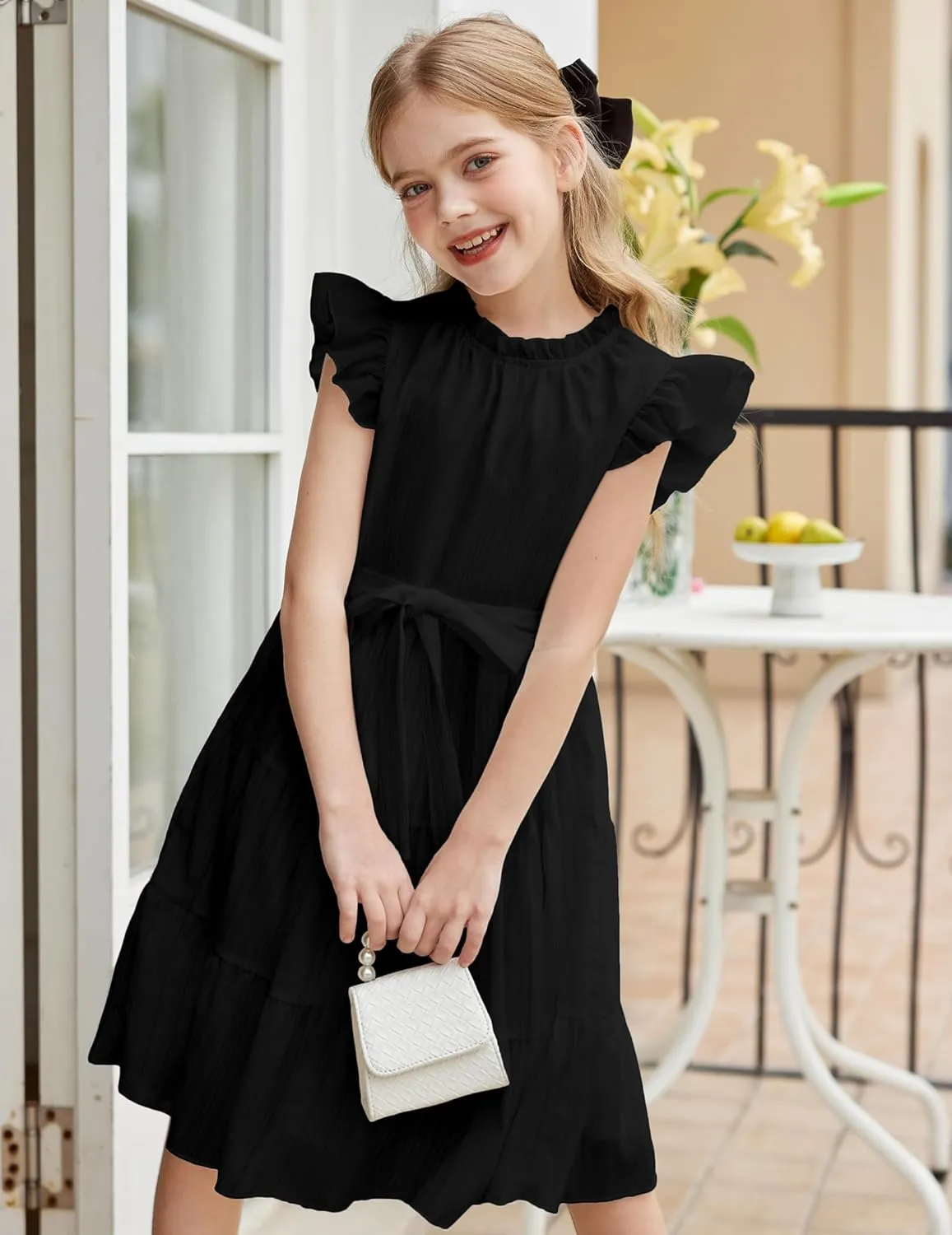 Arshiner Tween Girls Summer Dress Ruffle Sleeve A Line Elegant Dresses