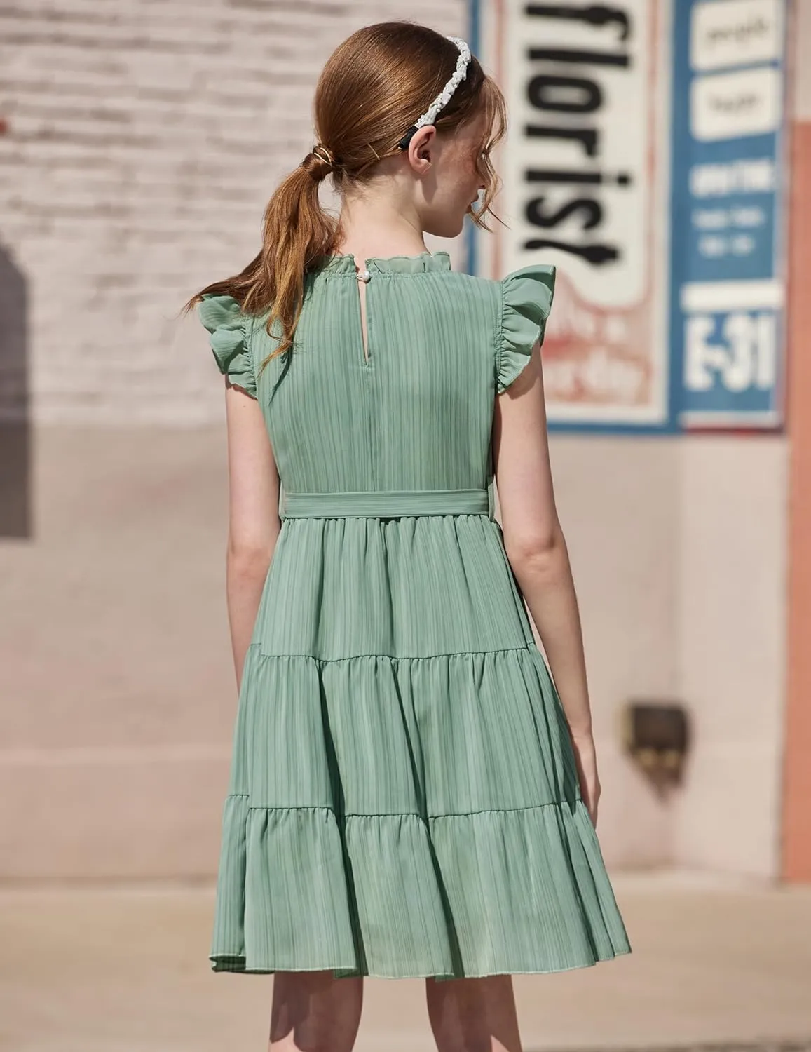 Arshiner Tween Girls Summer Dress Ruffle Sleeve A Line Elegant Dresses