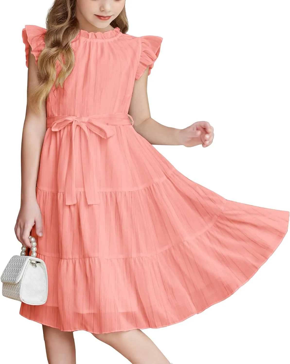Arshiner Tween Girls Summer Dress Ruffle Sleeve A Line Elegant Dresses