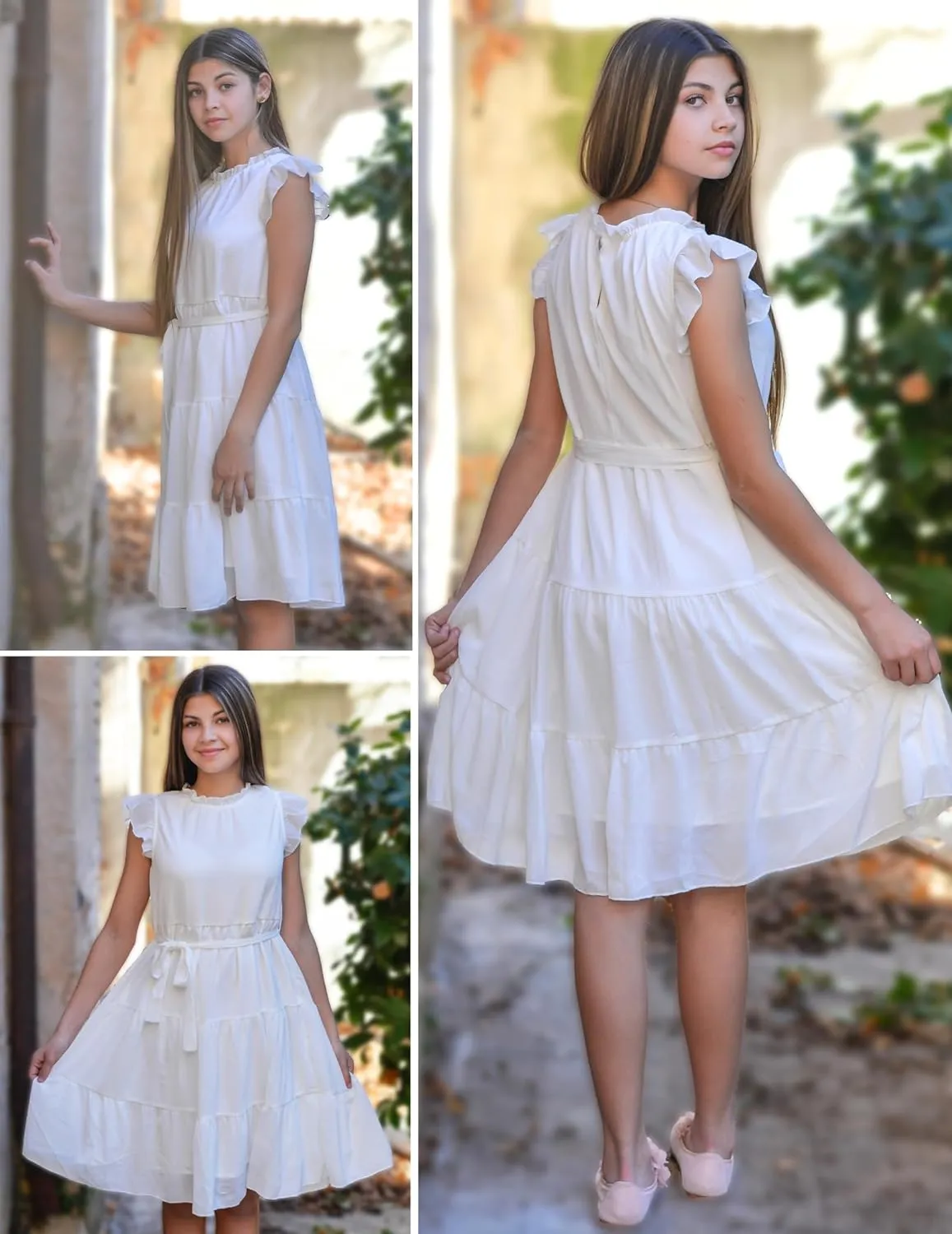 Arshiner Tween Girls Summer Dress Ruffle Sleeve A Line Elegant Dresses