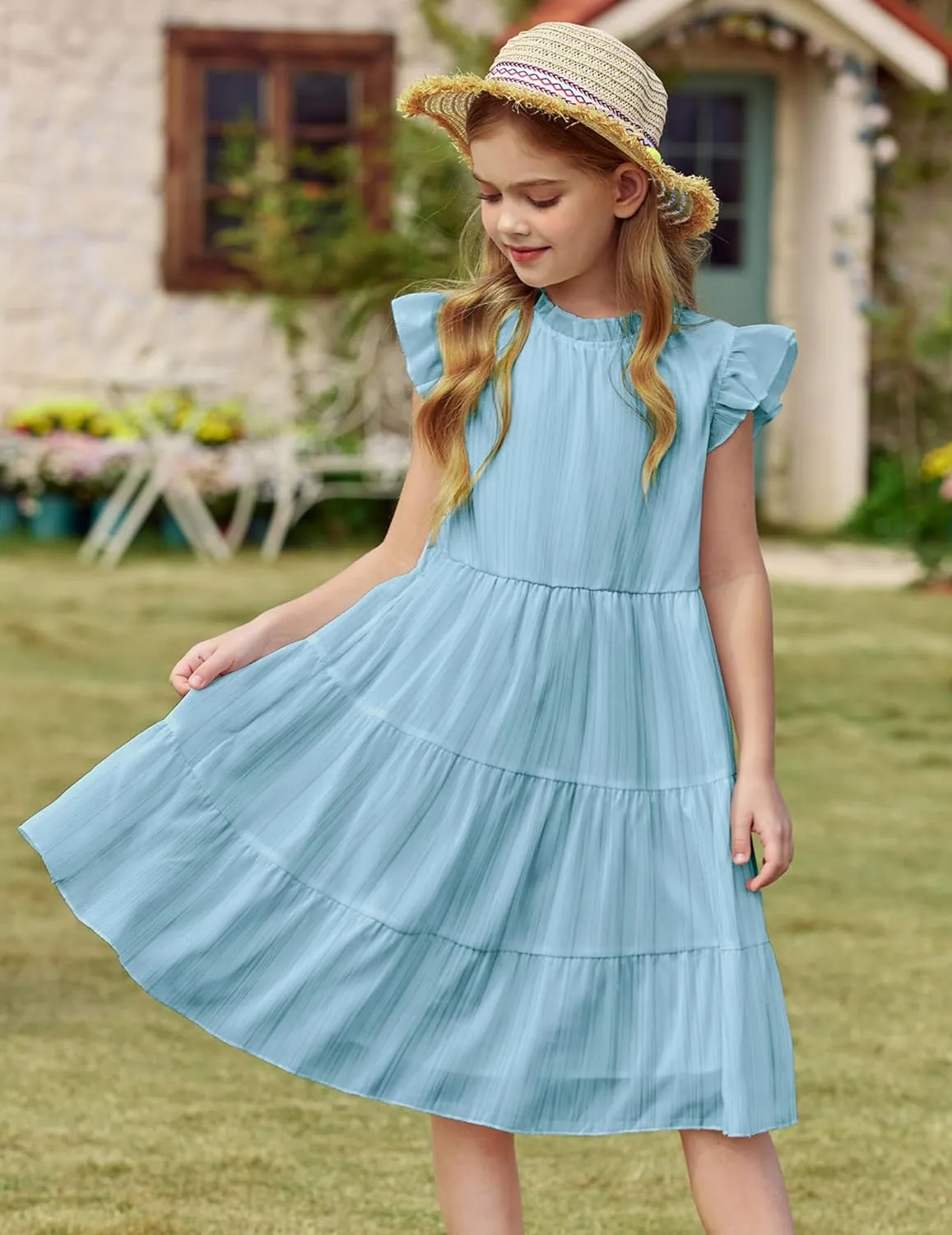 Arshiner Tween Girls Summer Dress Ruffle Sleeve A Line Elegant Dresses