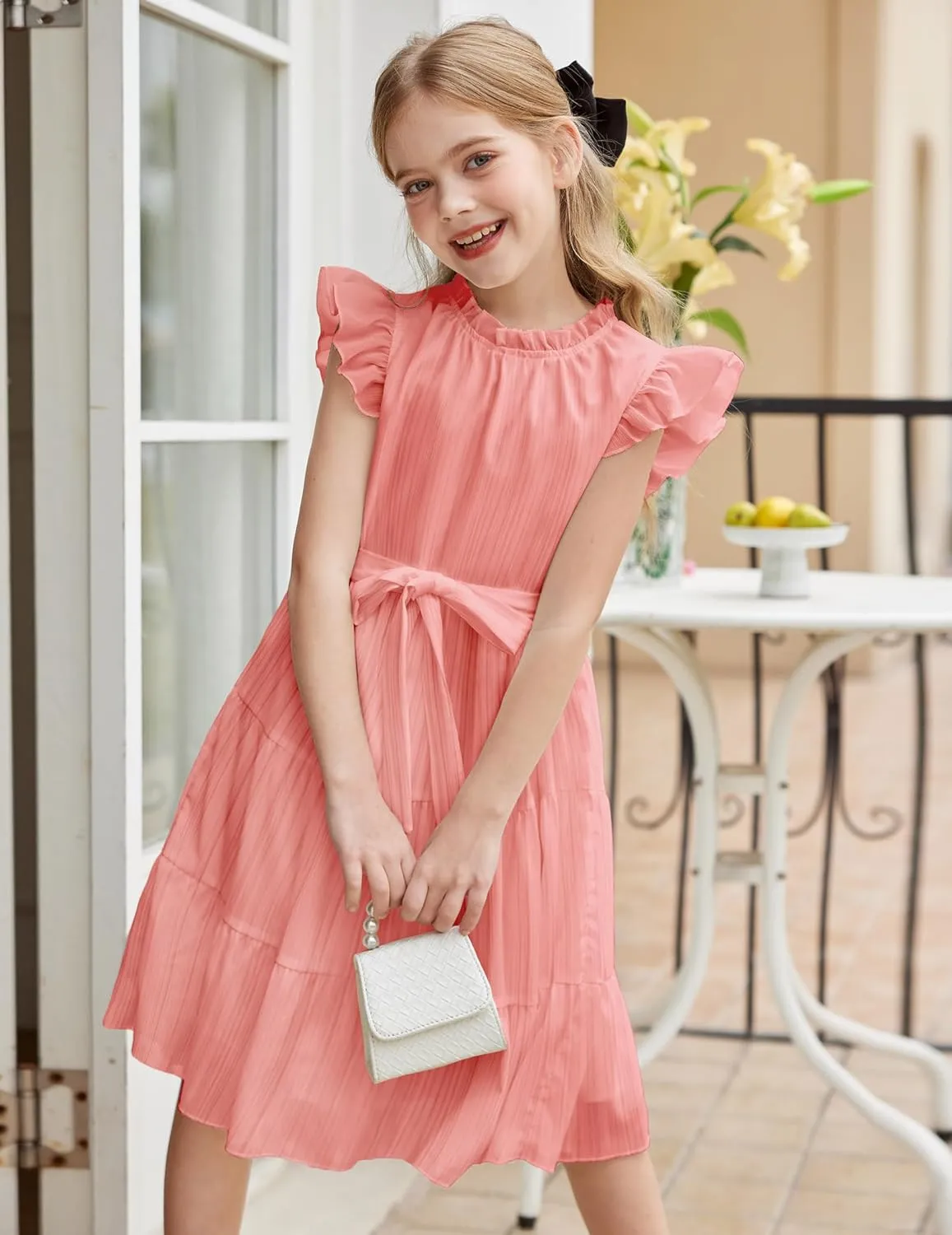 Arshiner Tween Girls Summer Dress Ruffle Sleeve A Line Elegant Dresses