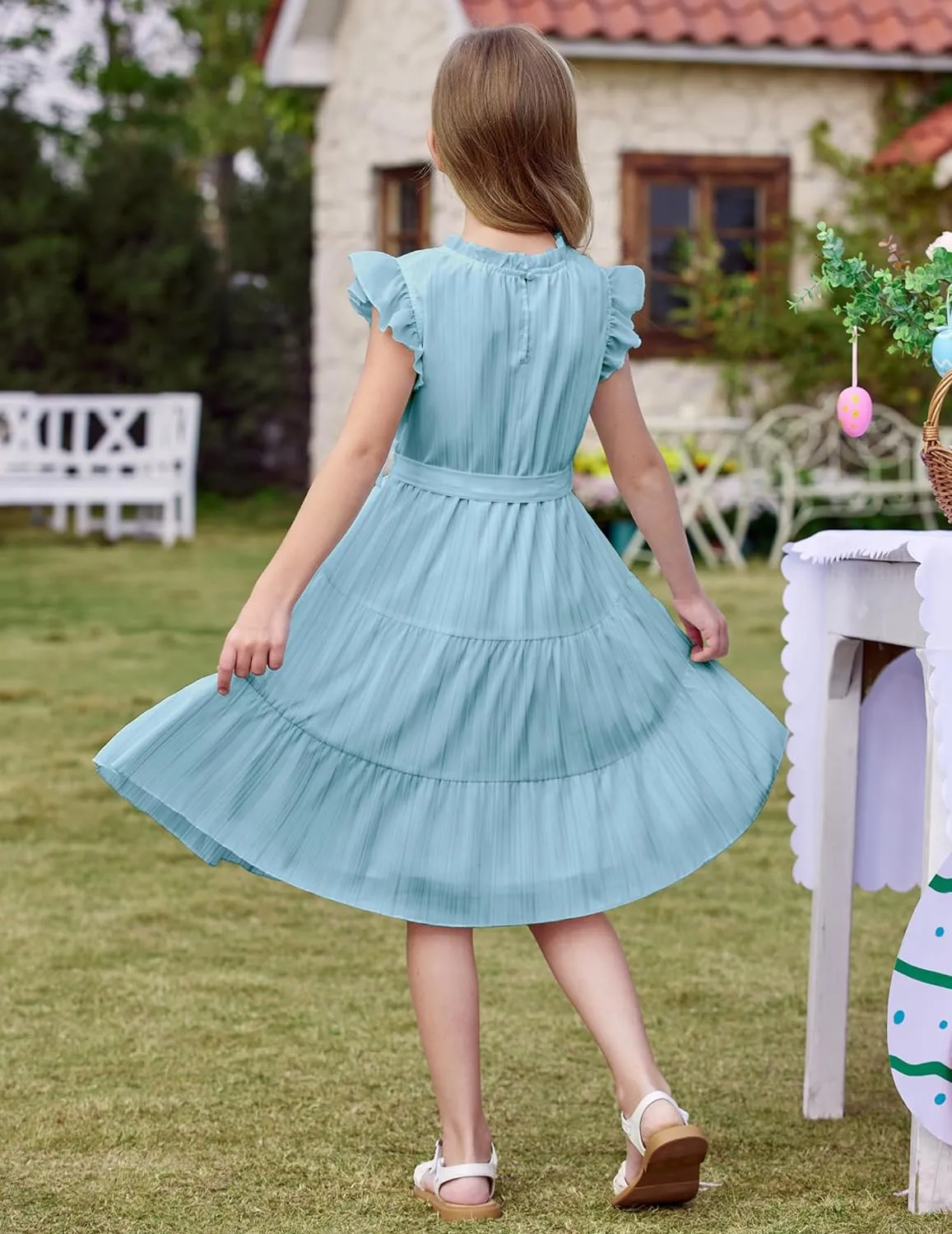 Arshiner Tween Girls Summer Dress Ruffle Sleeve A Line Elegant Dresses