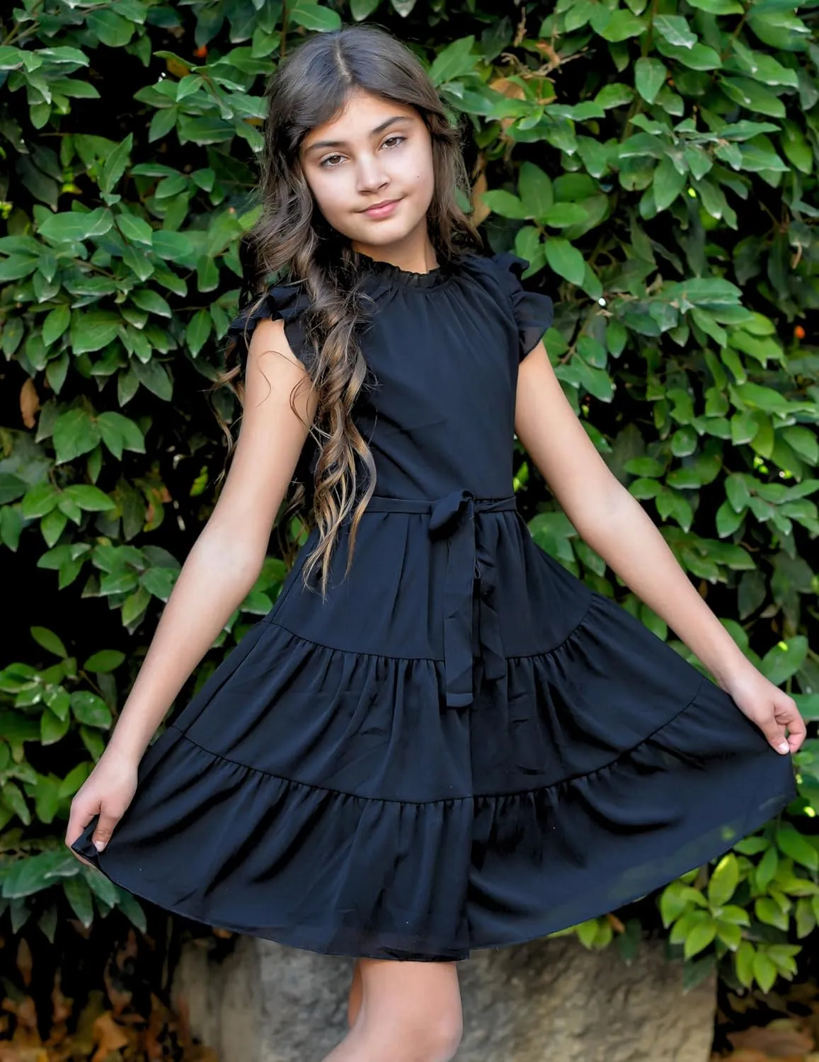 Arshiner Tween Girls Summer Dress Ruffle Sleeve A Line Elegant Dresses