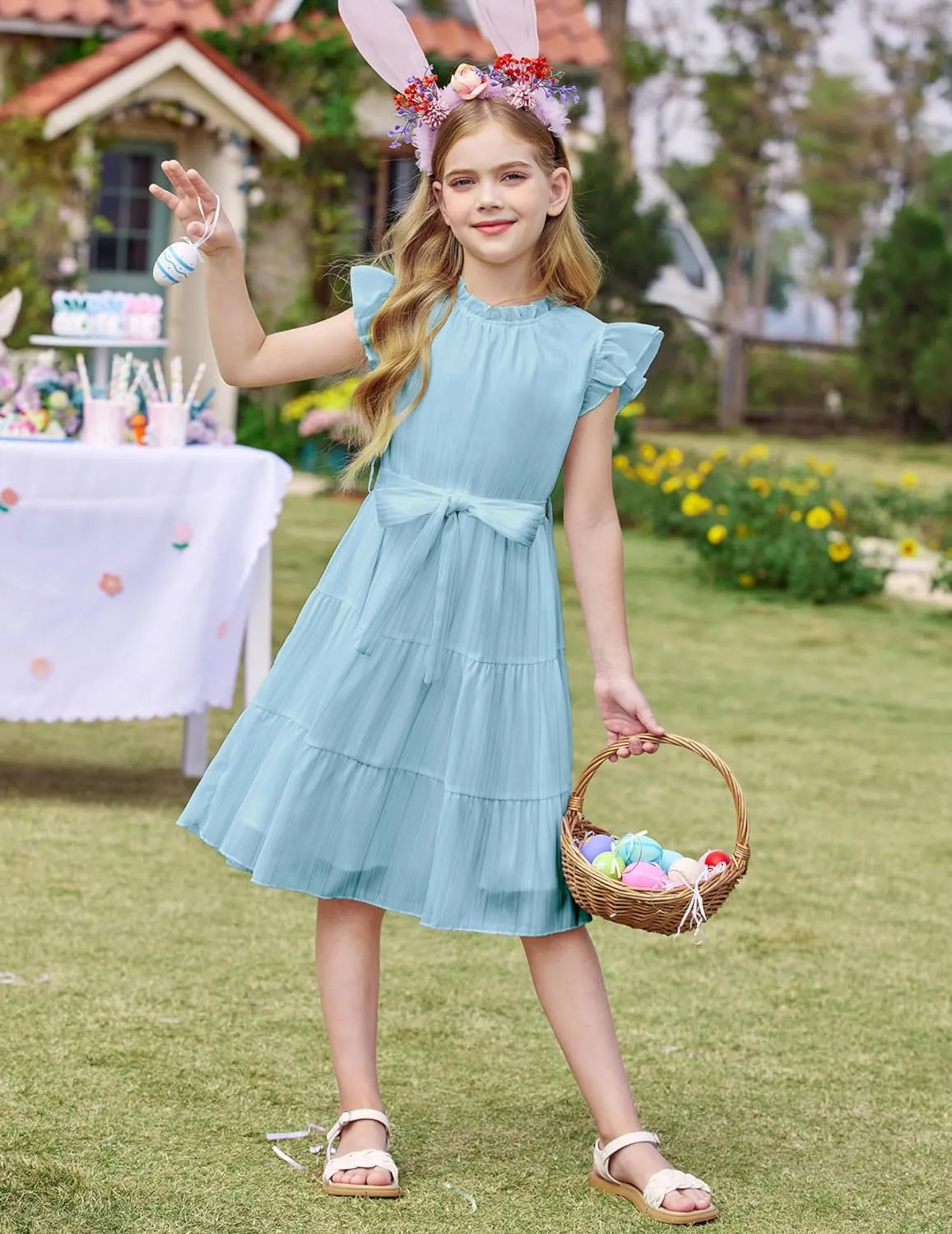 Arshiner Tween Girls Summer Dress Ruffle Sleeve A Line Elegant Dresses