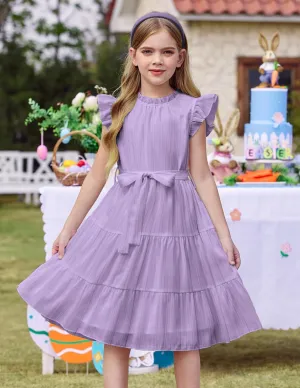 Arshiner Tween Girls Summer Dress Ruffle Sleeve A Line Elegant Dresses