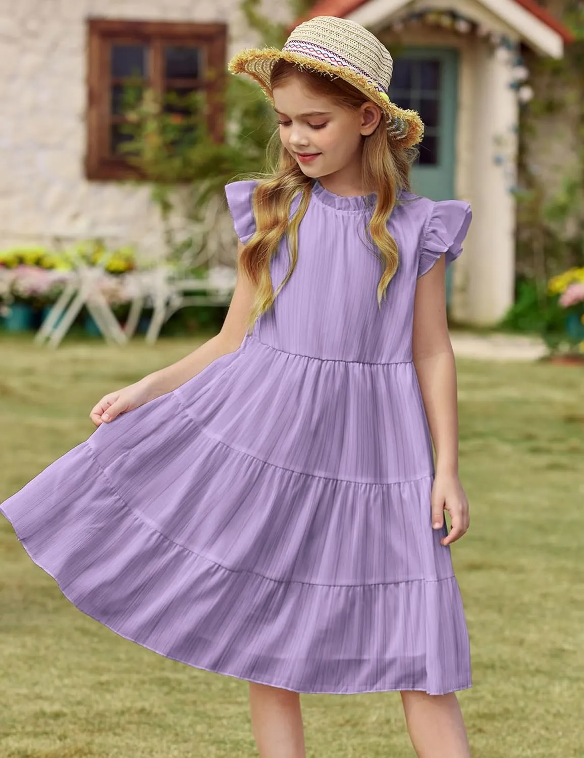 Arshiner Tween Girls Summer Dress Ruffle Sleeve A Line Elegant Dresses