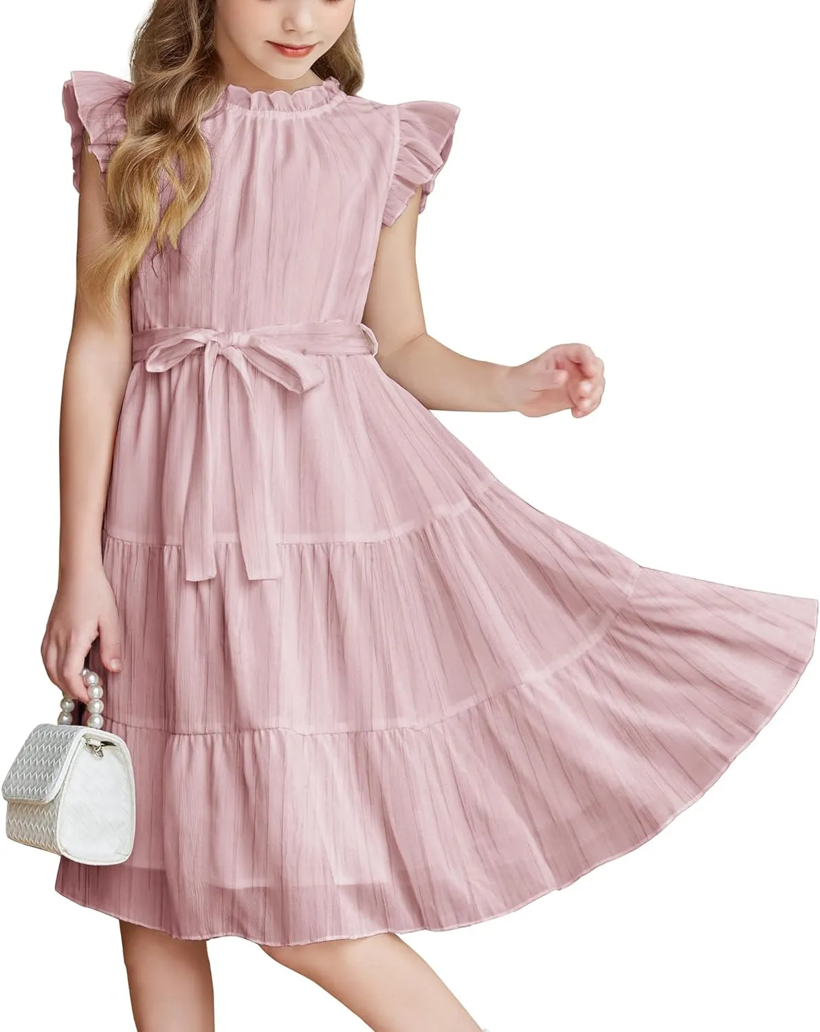 Arshiner Tween Girls Summer Dress Ruffle Sleeve A Line Elegant Dresses