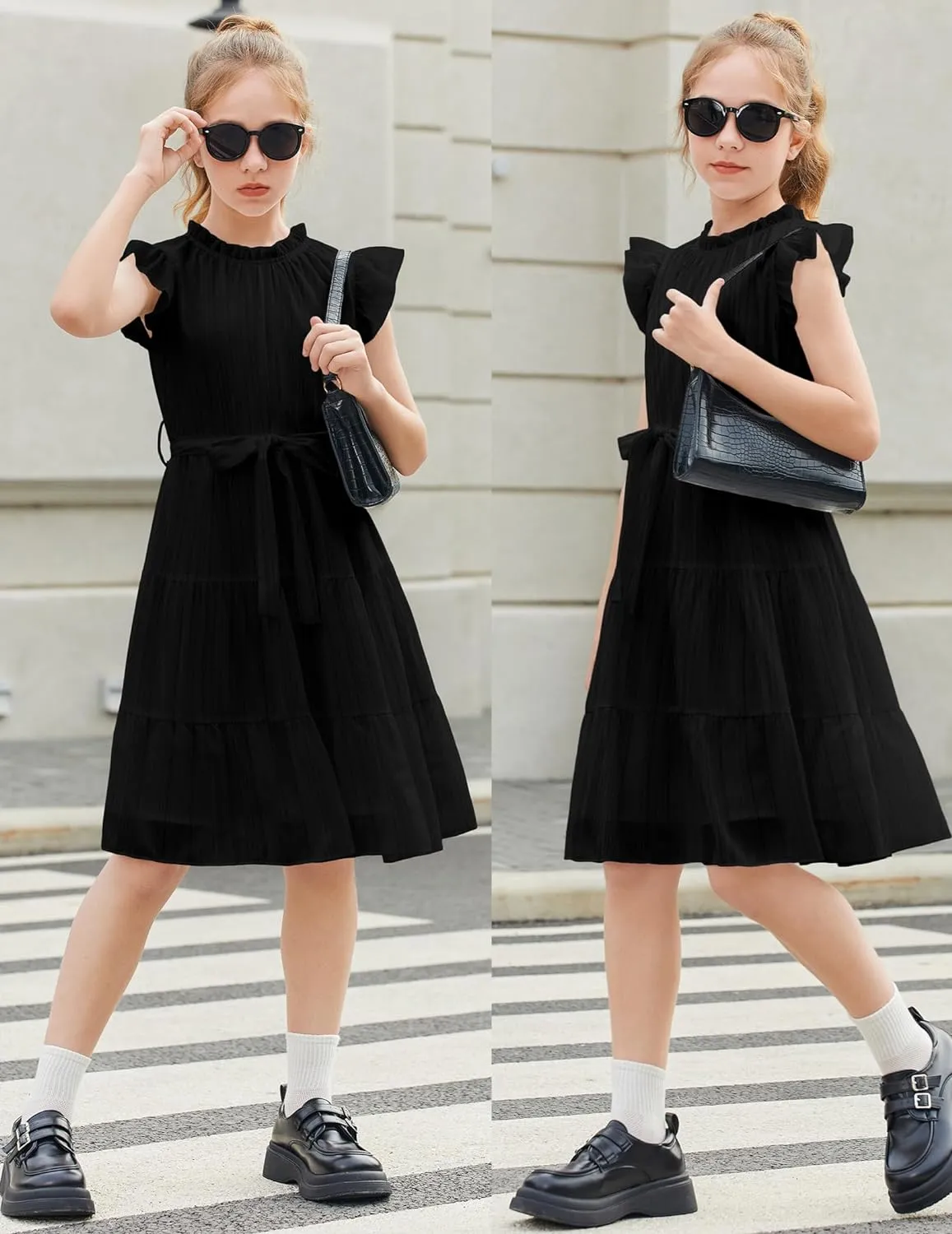 Arshiner Tween Girls Summer Dress Ruffle Sleeve A Line Elegant Dresses