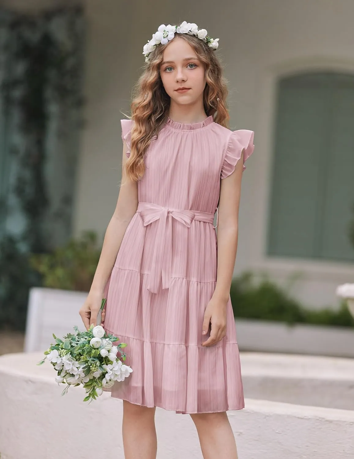 Arshiner Tween Girls Summer Dress Ruffle Sleeve A Line Elegant Dresses
