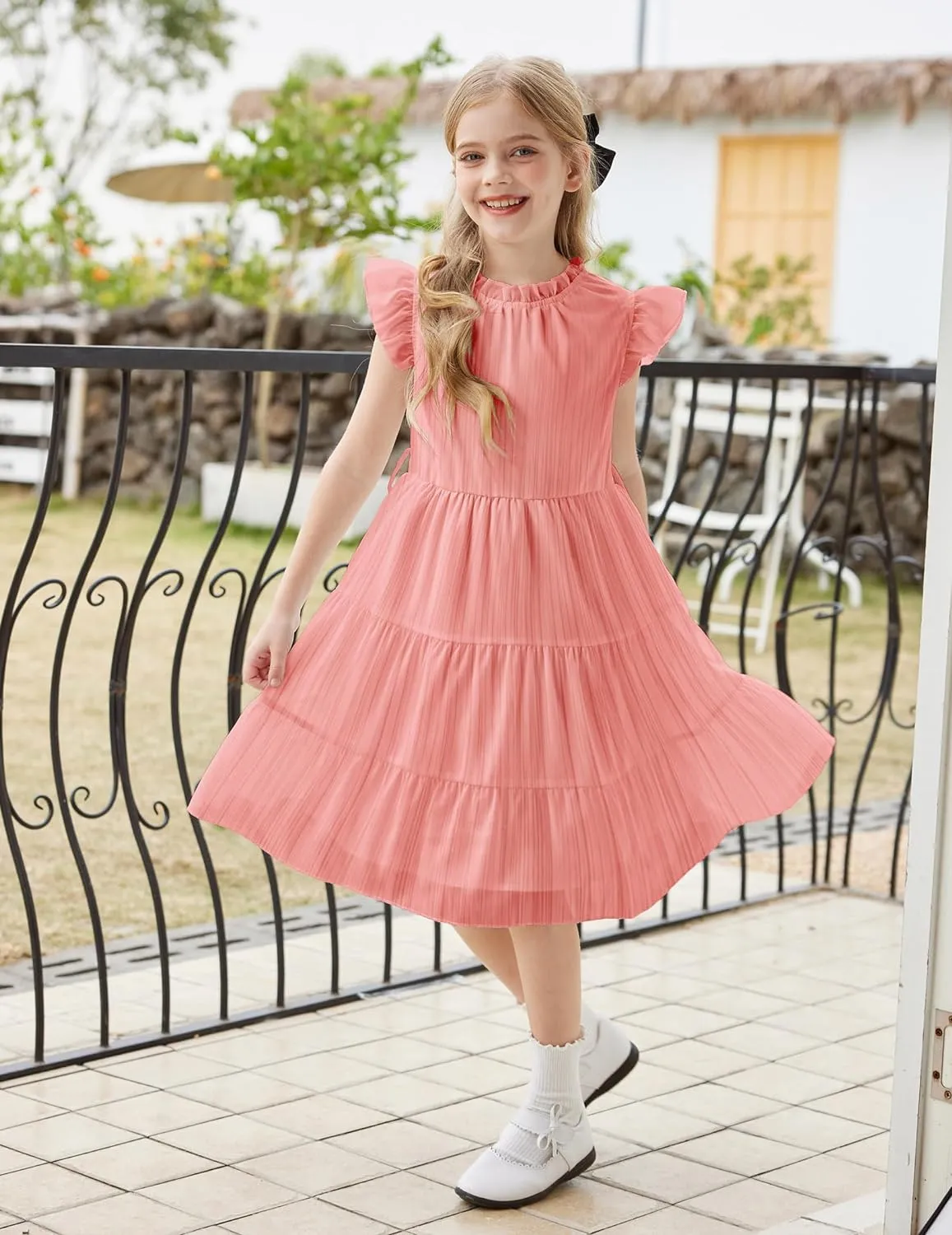 Arshiner Tween Girls Summer Dress Ruffle Sleeve A Line Elegant Dresses