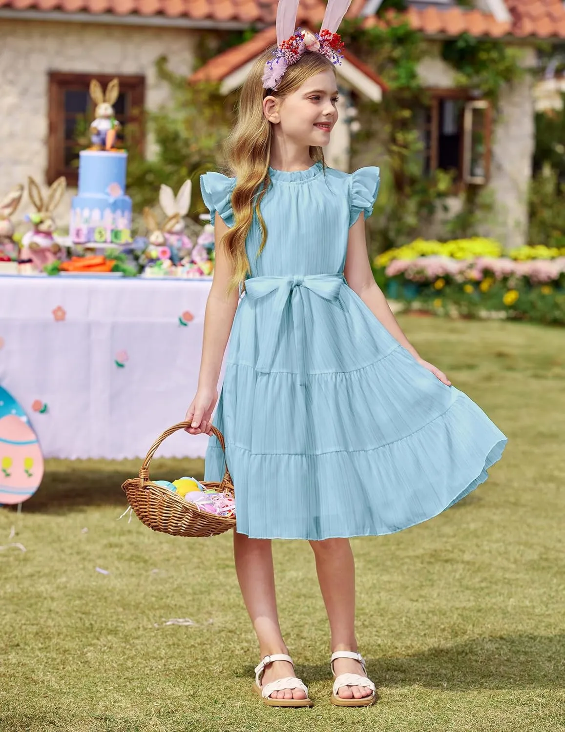 Arshiner Tween Girls Summer Dress Ruffle Sleeve A Line Elegant Dresses