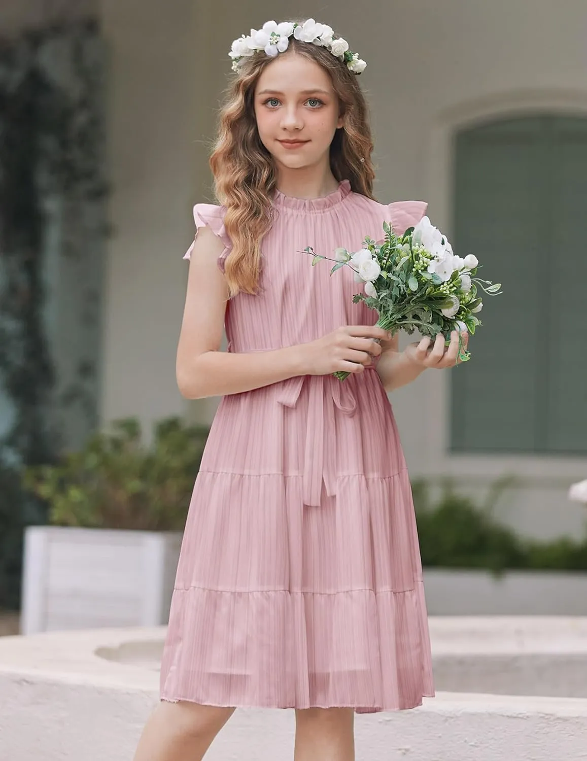 Arshiner Tween Girls Summer Dress Ruffle Sleeve A Line Elegant Dresses