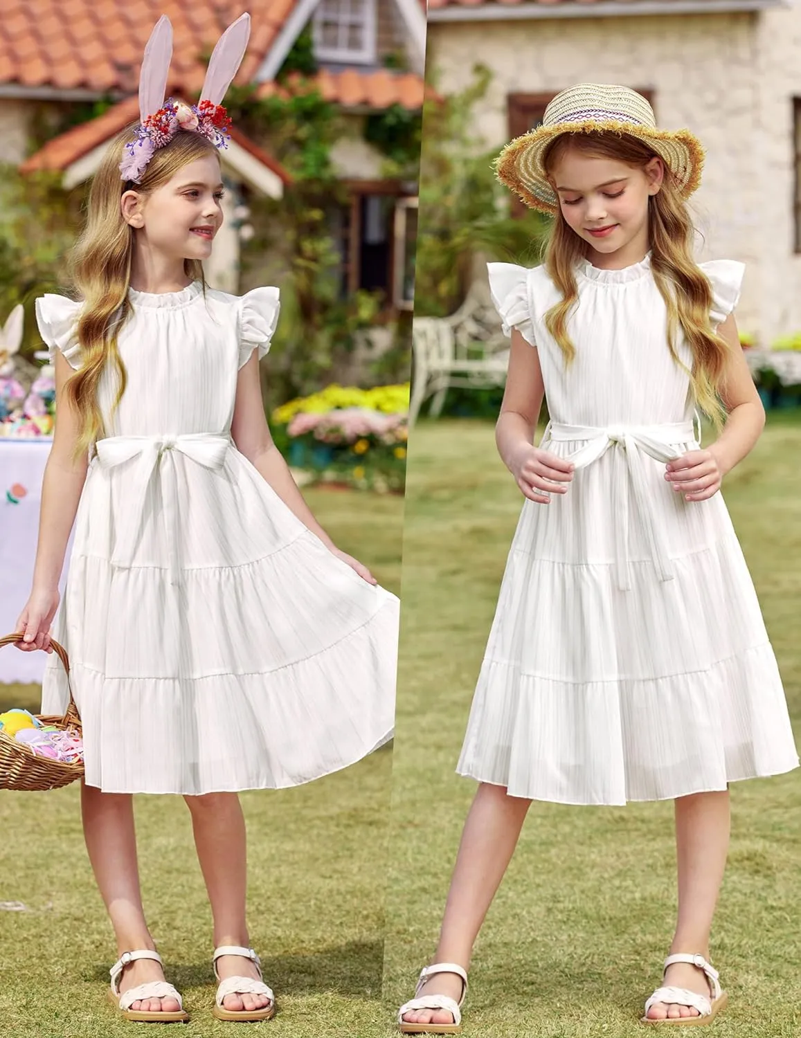 Arshiner Tween Girls Summer Dress Ruffle Sleeve A Line Elegant Dresses
