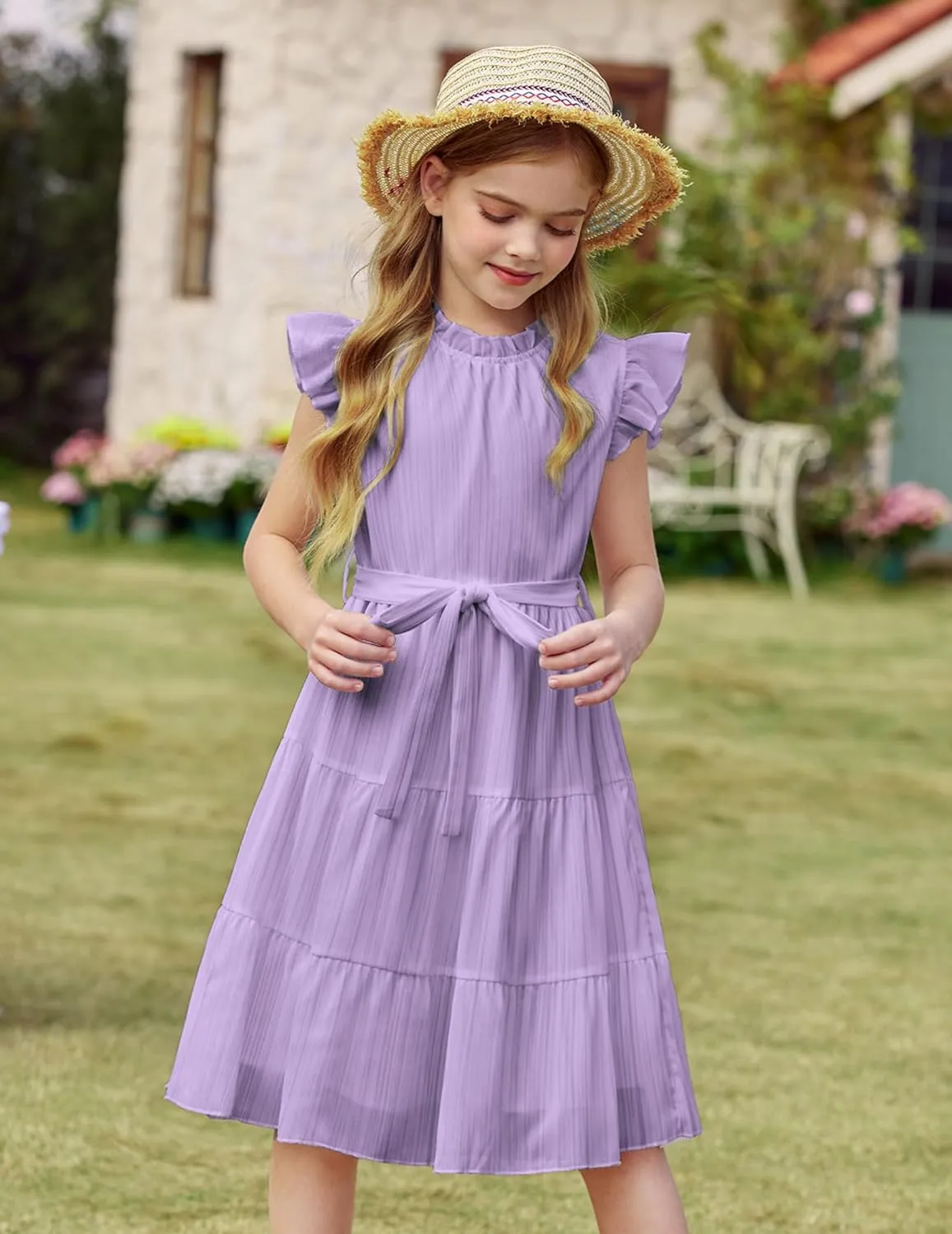 Arshiner Tween Girls Summer Dress Ruffle Sleeve A Line Elegant Dresses
