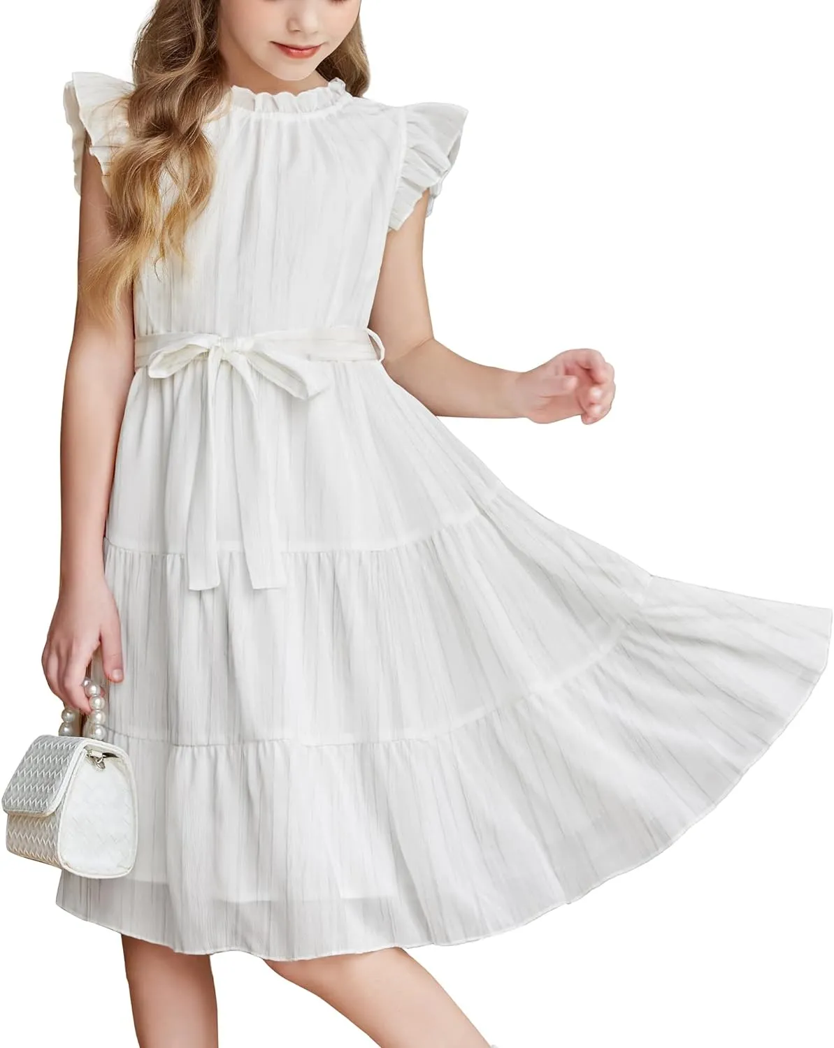 Arshiner Tween Girls Summer Dress Ruffle Sleeve A Line Elegant Dresses