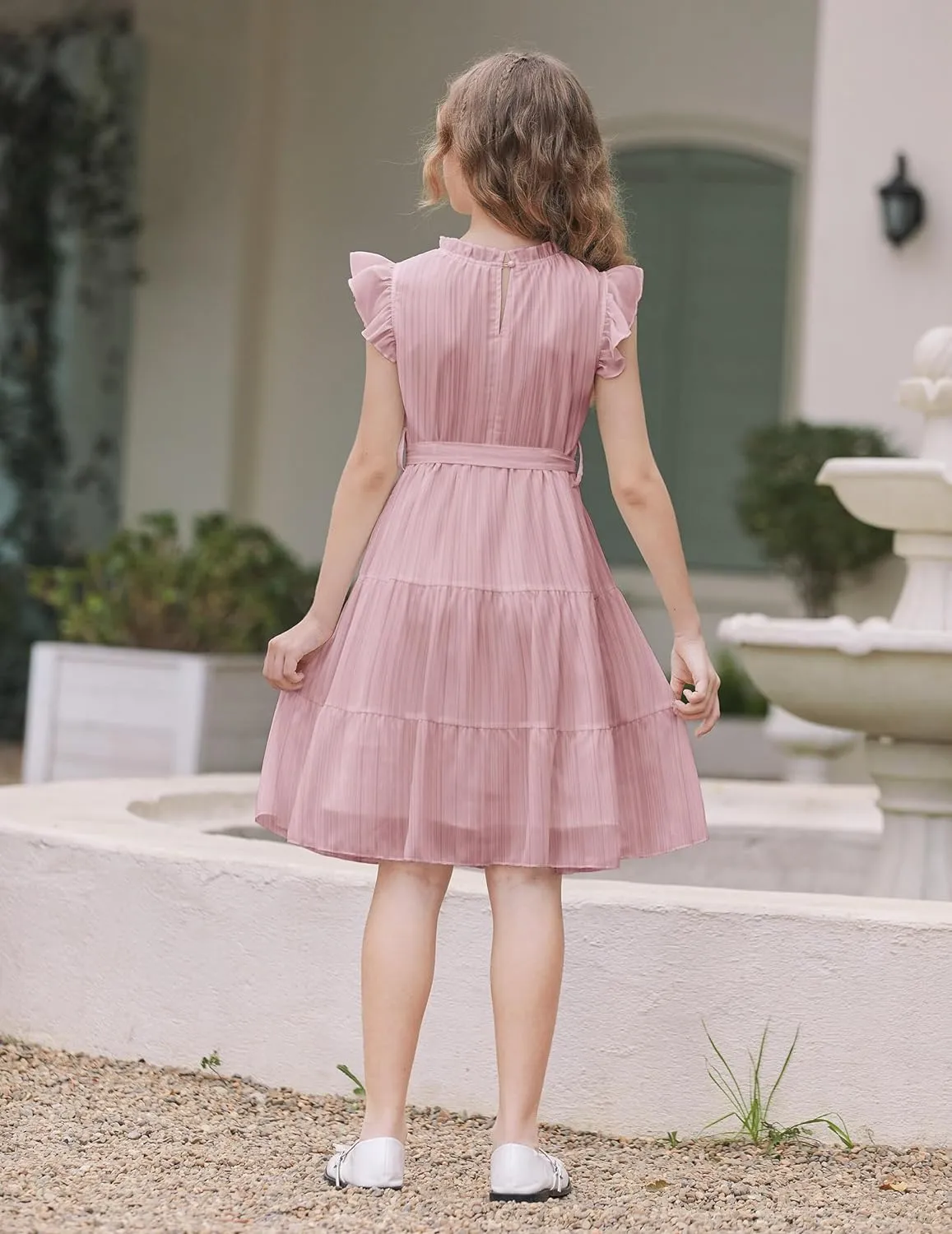 Arshiner Tween Girls Summer Dress Ruffle Sleeve A Line Elegant Dresses