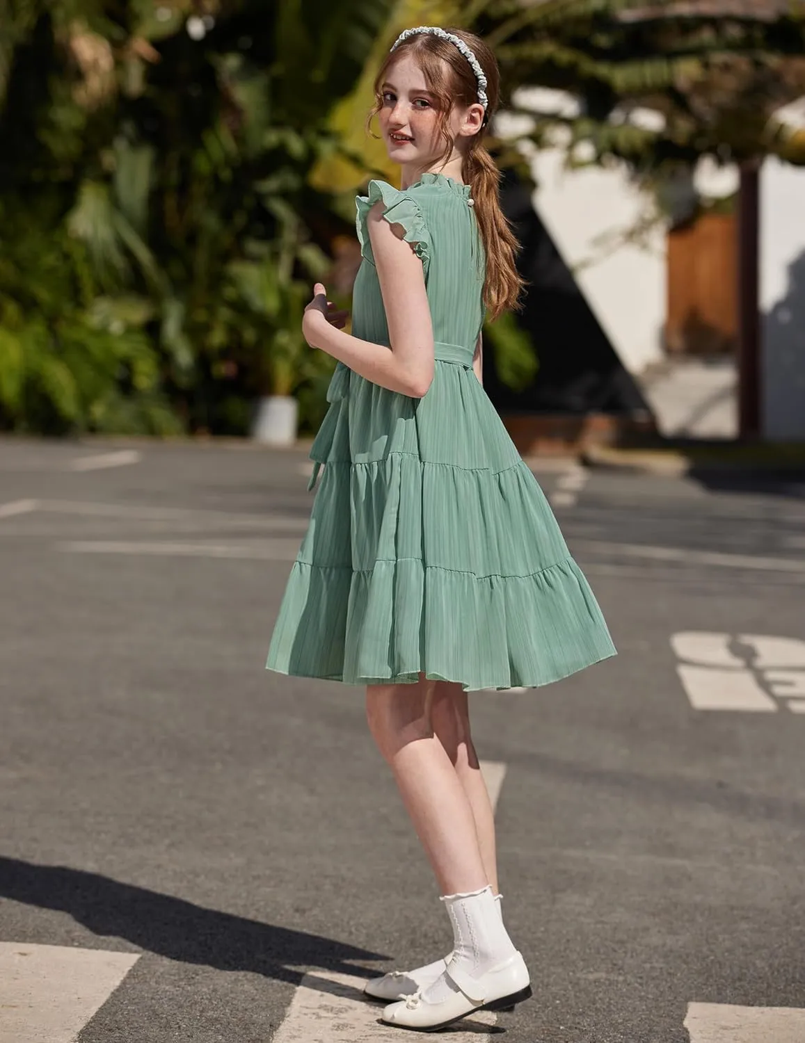 Arshiner Tween Girls Summer Dress Ruffle Sleeve A Line Elegant Dresses