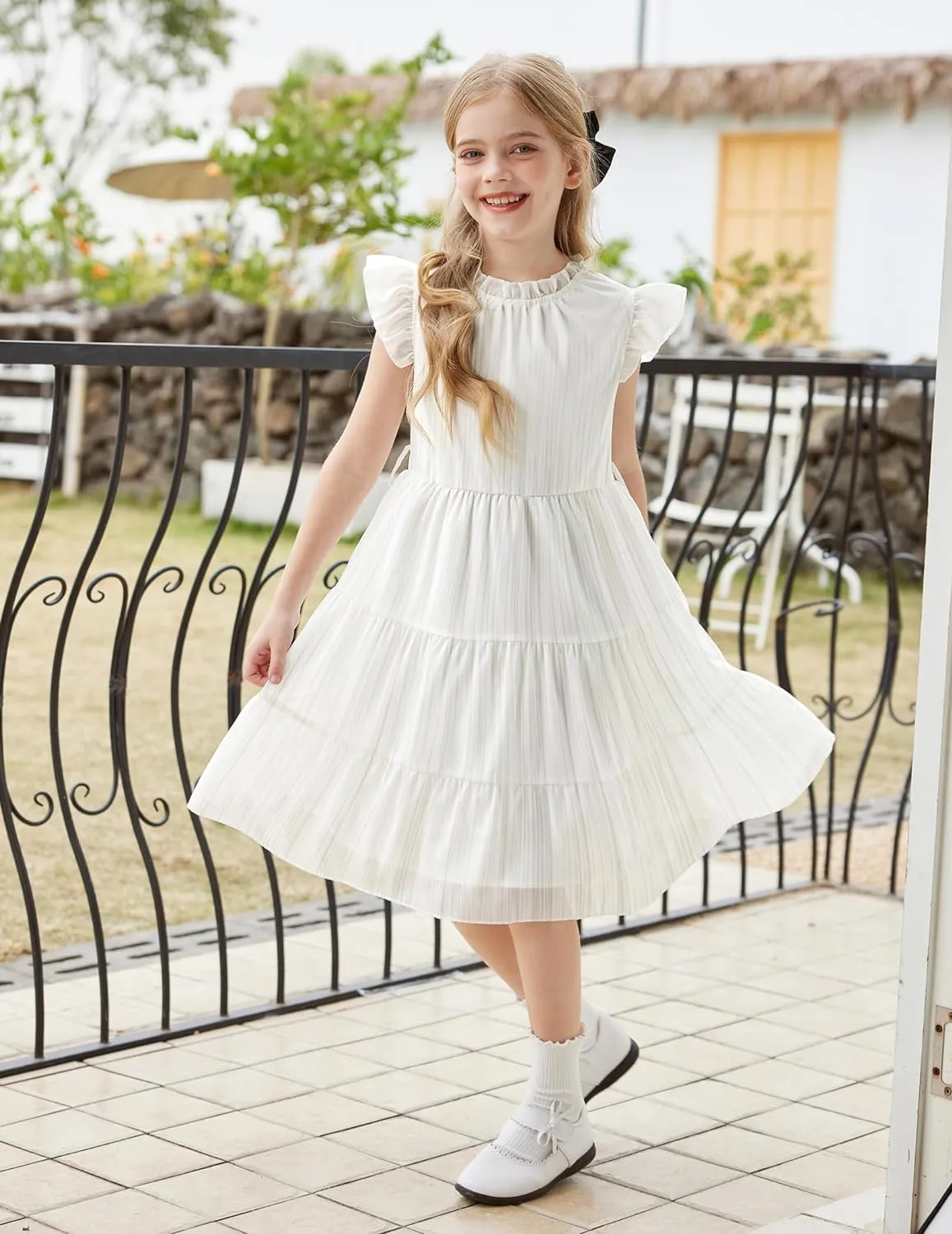 Arshiner Tween Girls Summer Dress Ruffle Sleeve A Line Elegant Dresses