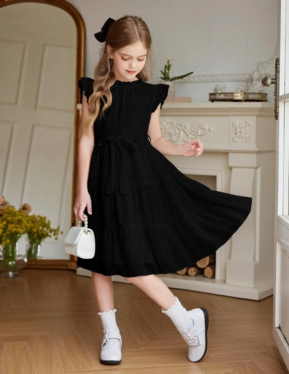 Arshiner Tween Girls Summer Dress Ruffle Sleeve A Line Elegant Dresses