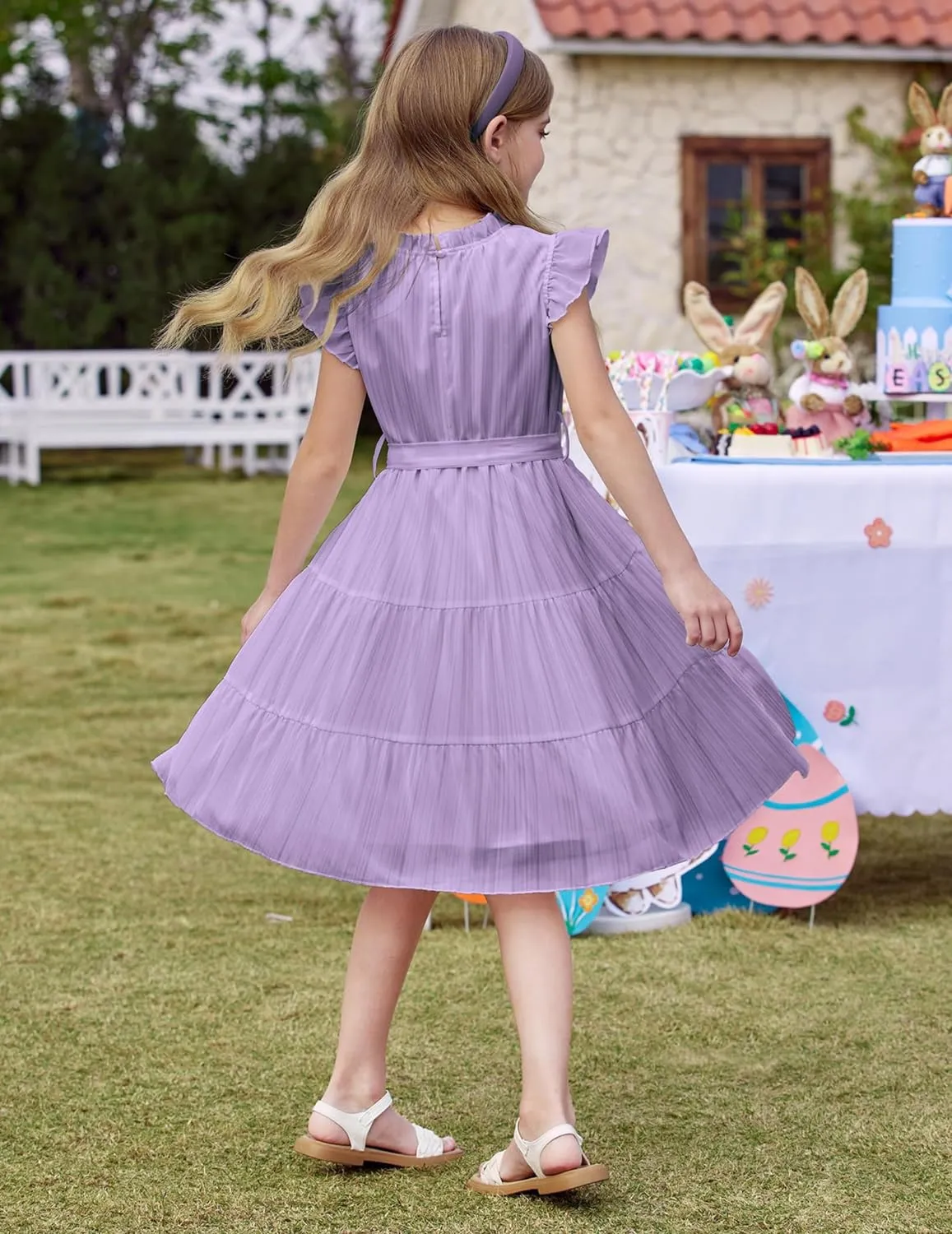 Arshiner Tween Girls Summer Dress Ruffle Sleeve A Line Elegant Dresses
