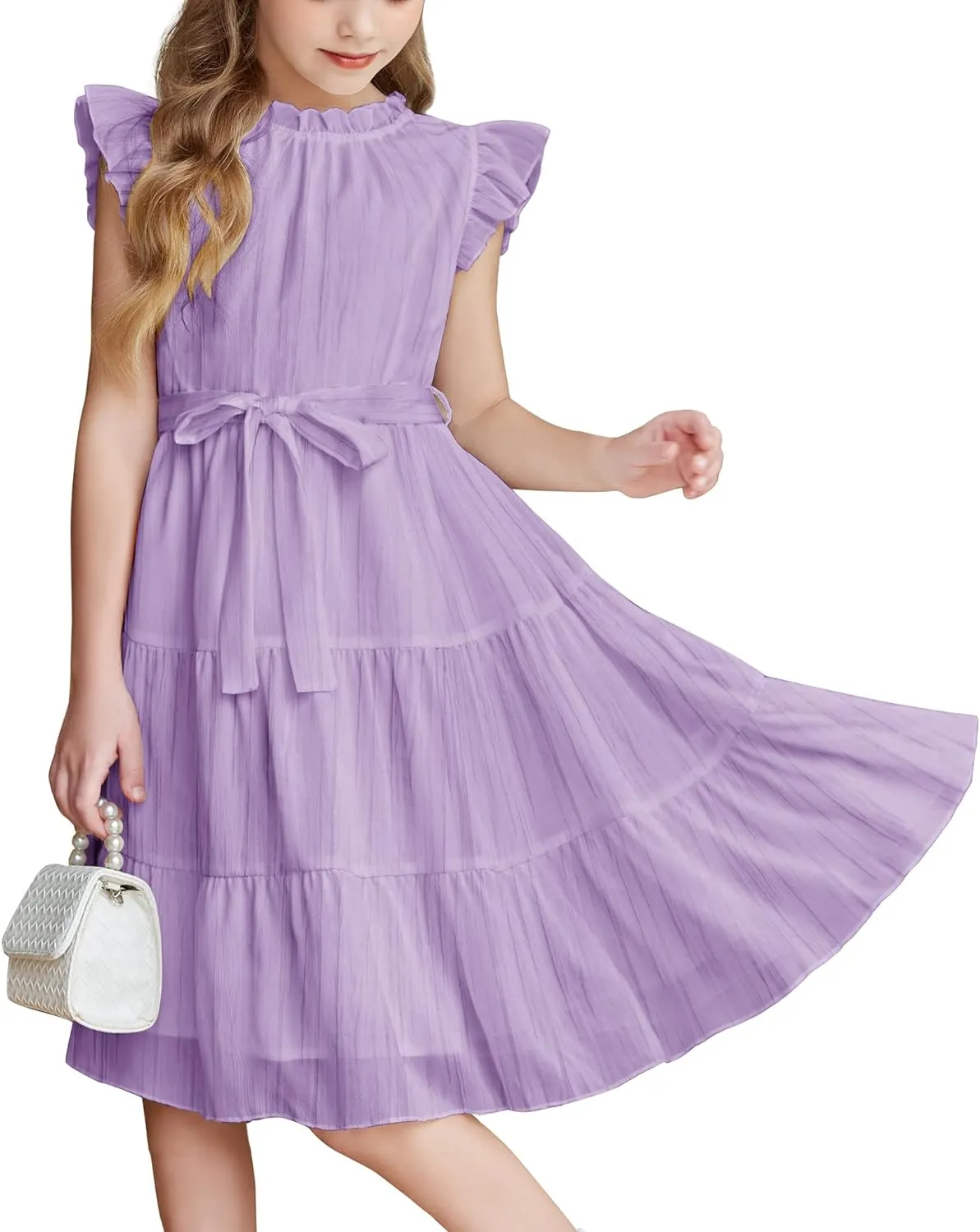 Arshiner Tween Girls Summer Dress Ruffle Sleeve A Line Elegant Dresses