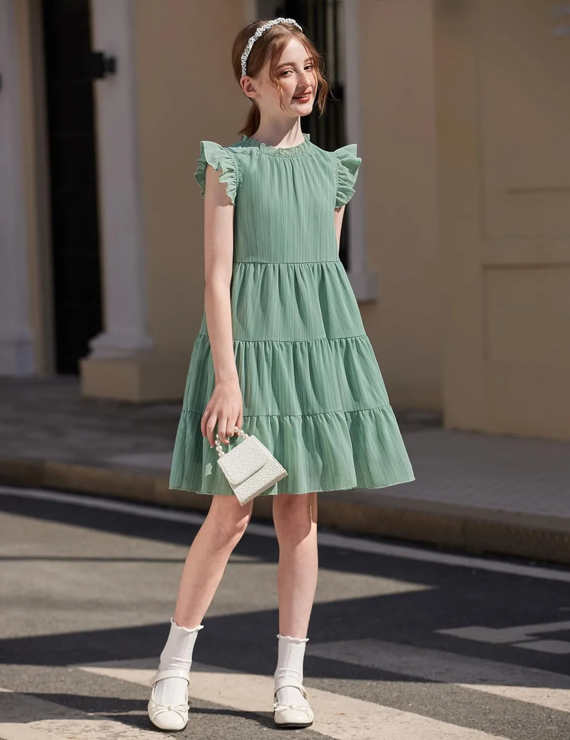Arshiner Tween Girls Summer Dress Ruffle Sleeve A Line Elegant Dresses