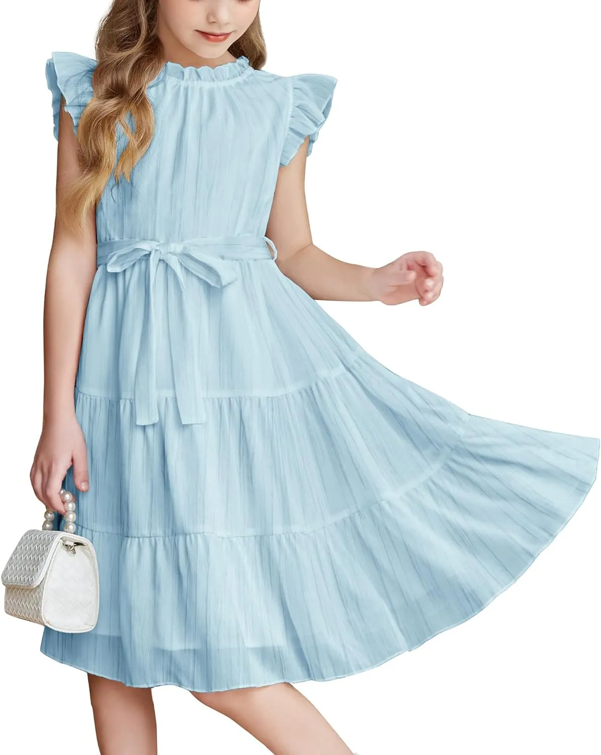 Arshiner Tween Girls Summer Dress Ruffle Sleeve A Line Elegant Dresses