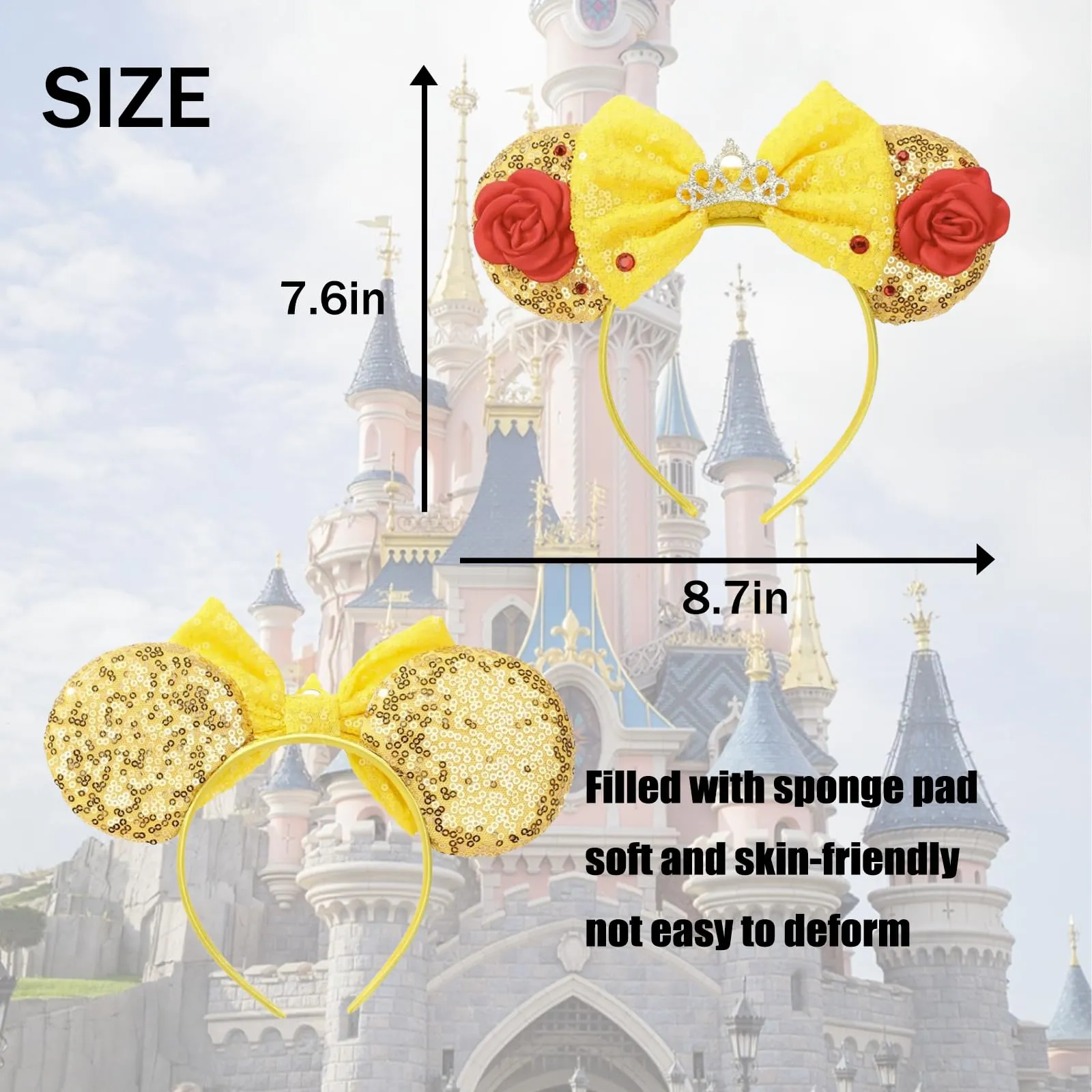 ASAHEL Mouse Ears Headbands Fashion Shiny Bows Mice Ears Birthday Parties Themed Events (Gold, Onesize)