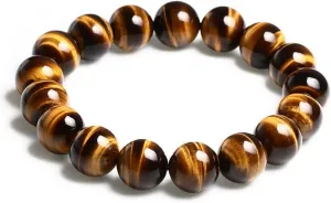 ASGIFT Natural Crystal Bracelet 10mm Yellow Tiger Eye Beads Bracelet Elastic Adjustable Yoga Bangle Healing Stone Beaded Bracelets Jewelry for Men Women (With Gift Box)