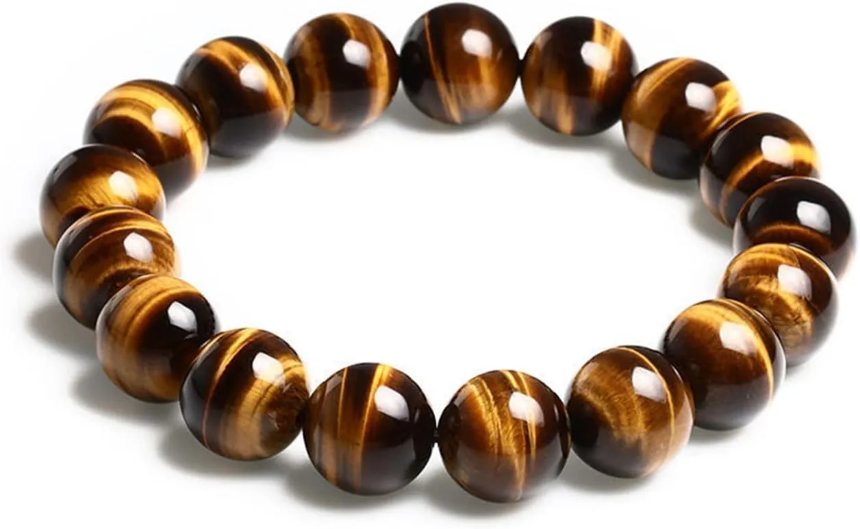 ASGIFT Natural Crystal Bracelet 10mm Yellow Tiger Eye Beads Bracelet Elastic Adjustable Yoga Bangle Healing Stone Beaded Bracelets Jewelry for Men Women (With Gift Box)