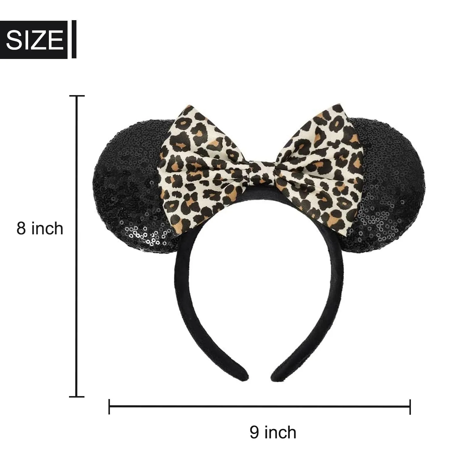 ASHONE Mouse Ears Headbands for Women Groups Mouse Ears Shiny Bows for Birthday Themed Events Accessories Party (Leopard, 1 Count (Pack of 1))